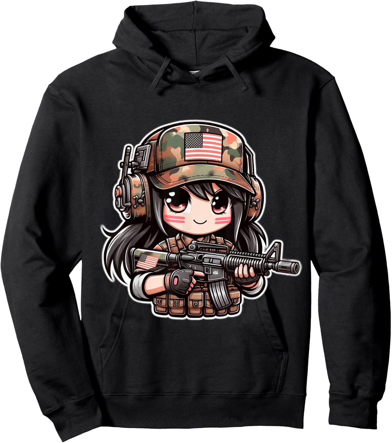 Cute Anime Girl Army Soldier Hoodie - Hoodie | Black