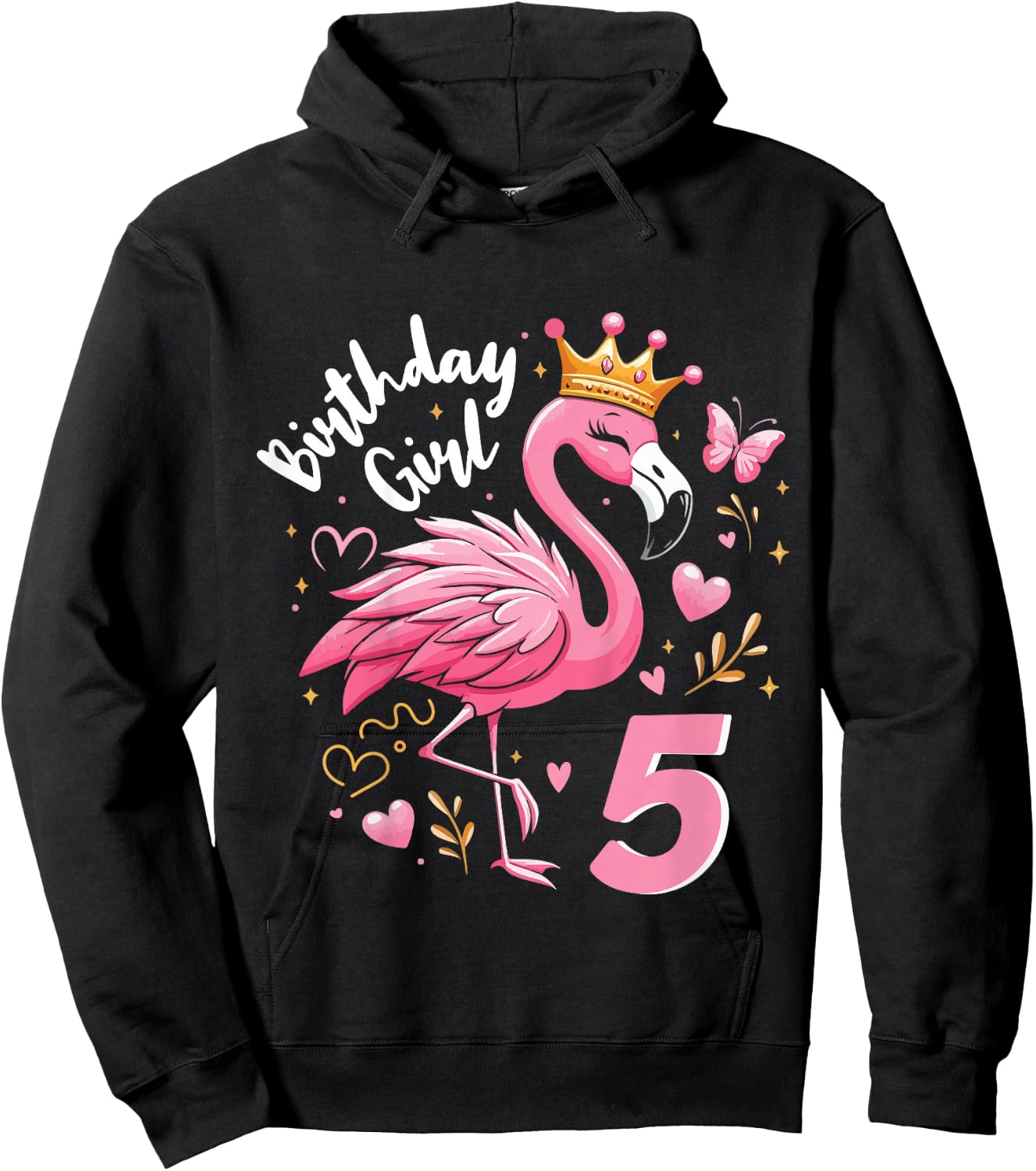 5th Birthday Gift Flamingo Fan 5 Year Old Girls 5th Bday Hoodie - Hoodie | Black