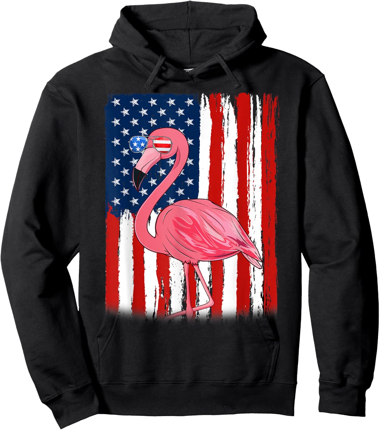 Flamingo US America Flag Men Women 4th of July Patriotic Hoodie - Hoodie | Black