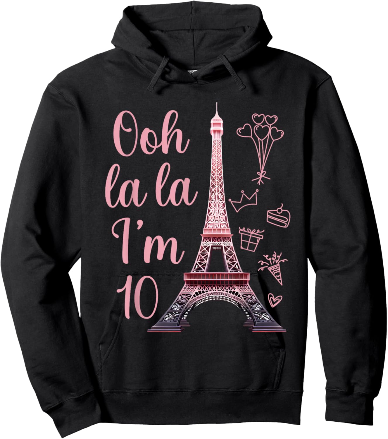 Paris 10th Birthday Eiffel Tower 10 Years Old Cute Girl Hoodie - Hoodie | Black