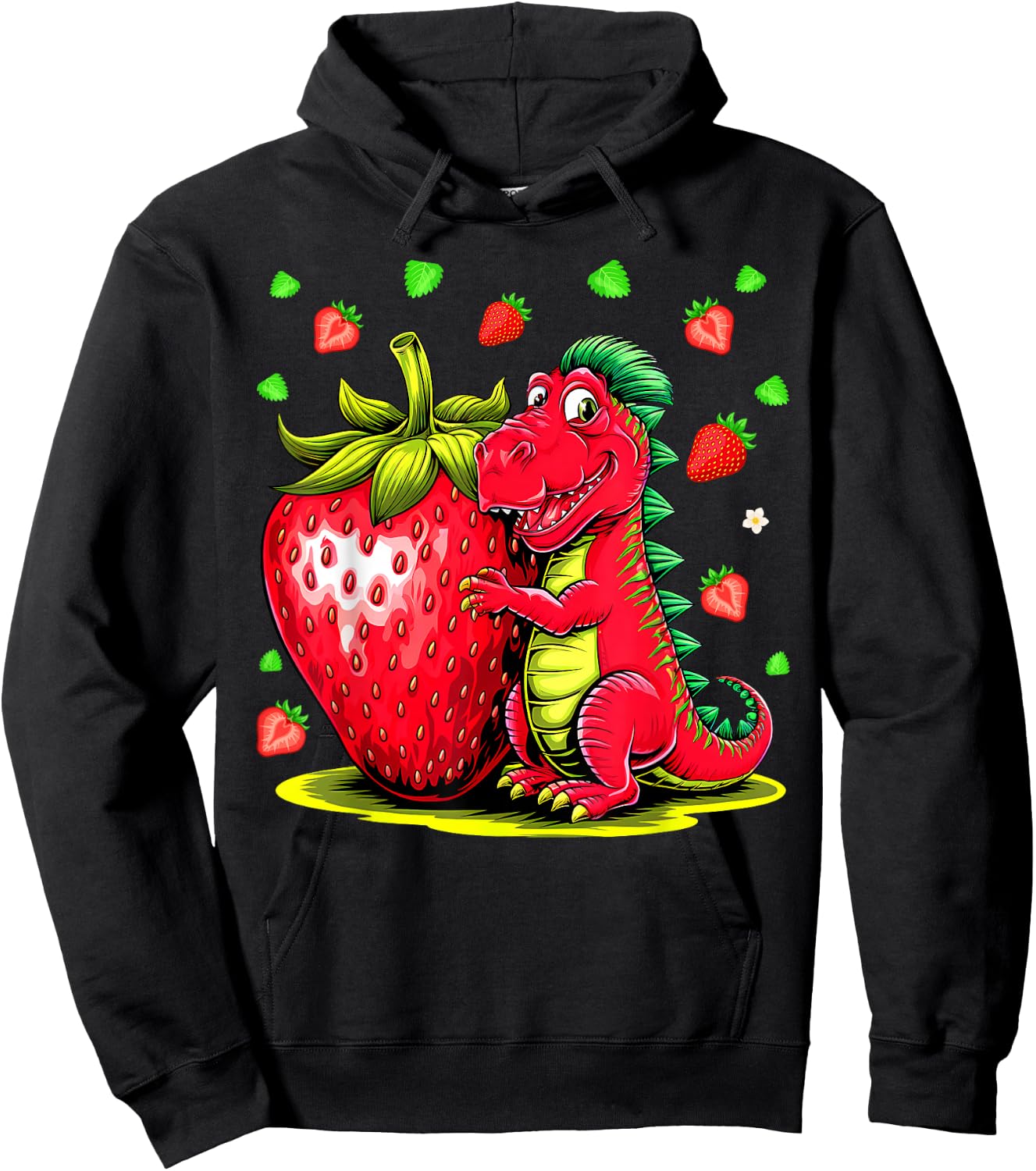 Cute Strawberry Summer Fruit Lover Dinosaur T Rex Boys Girls Hoodie - Hoodie | Black