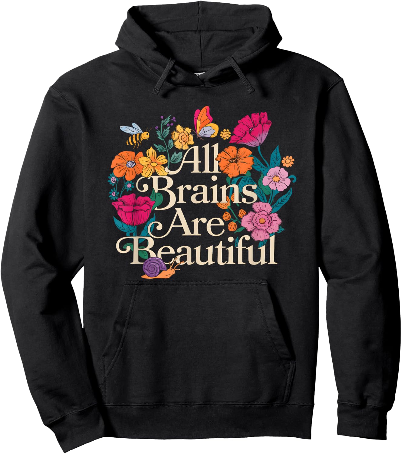 Groovy All Brains Are Beautiful Floral Autism Awareness SPED Hoodie - Hoodie | Black