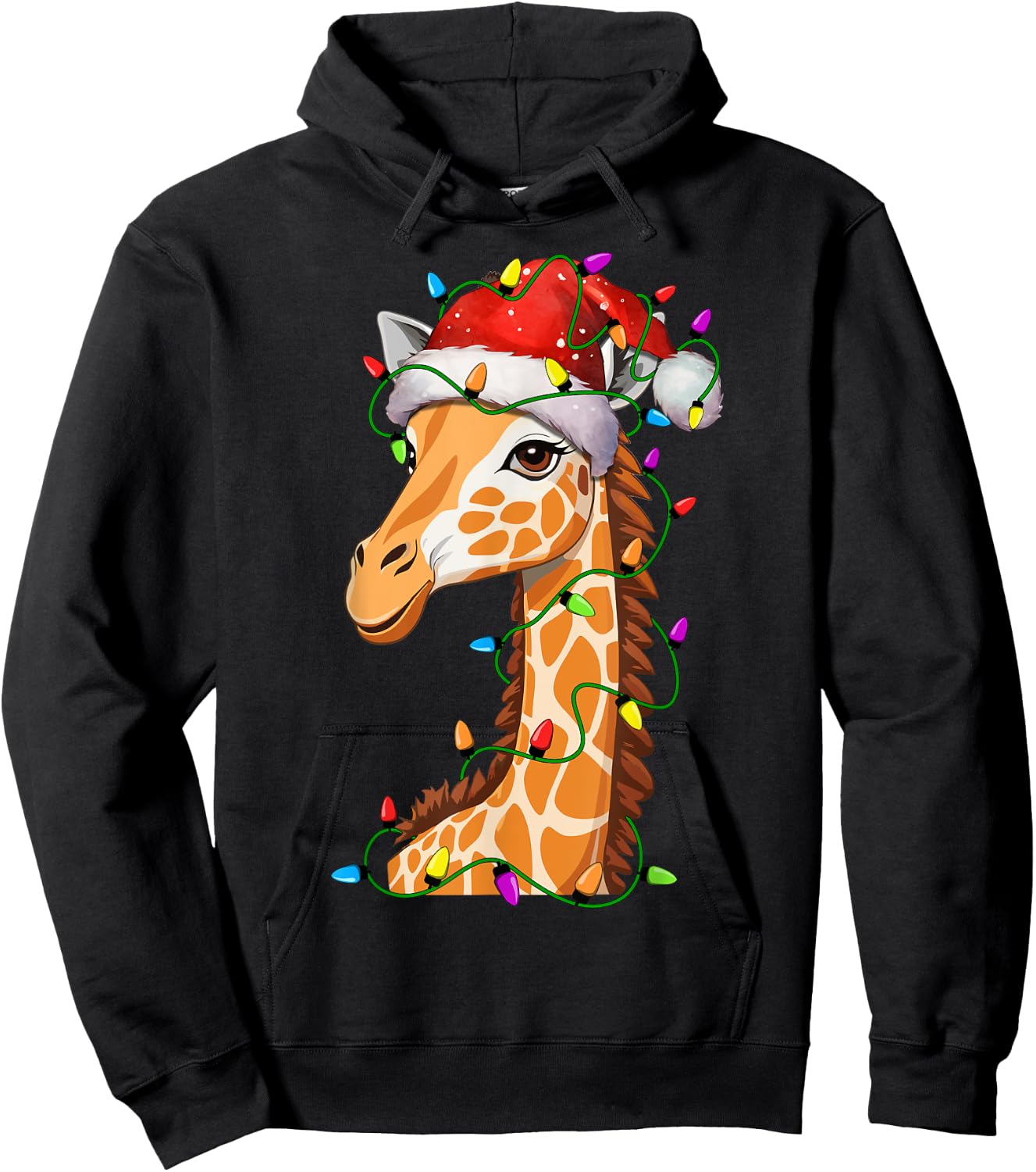 Giraffe Santa Christmas Tree Lighting Xmas Funny Hoodie - Hoodie | Black
