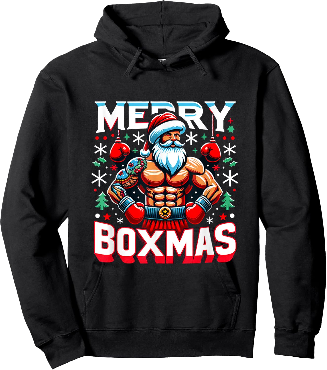 Merry Boxmas Boxer Christmas Santa Boxing Xmas Hoodie - Hoodie | Black