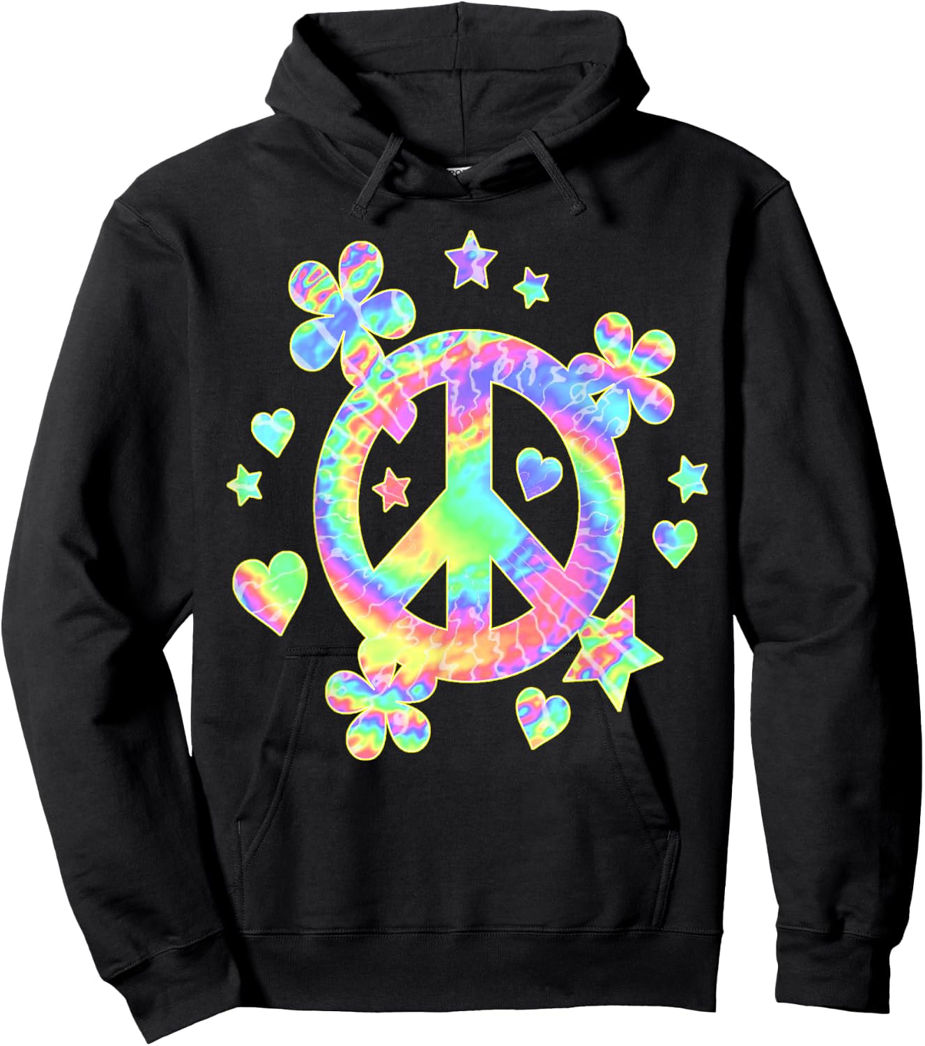 Tie-Dye Peace Sign Cute Love Colorful Tye Dye Hippie Flowers Hoodie - Hoodie | Black