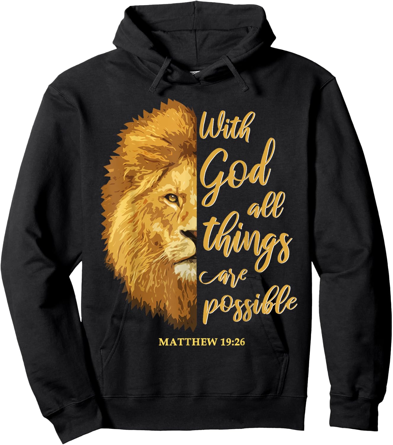 With God All Things Are Possible Matthew 19:26 Lion Bible Hoodie - Hoodie | Black