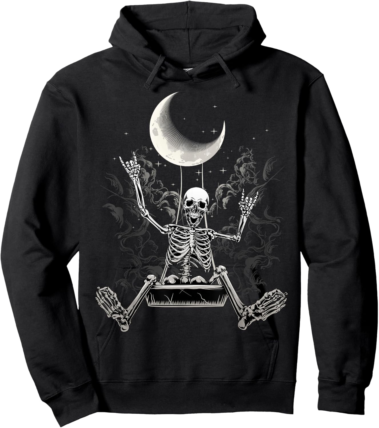 Rock On Rock Skelett Teufelsgruß Mond Halloween Konzert Hoodie - Hoodie | Black