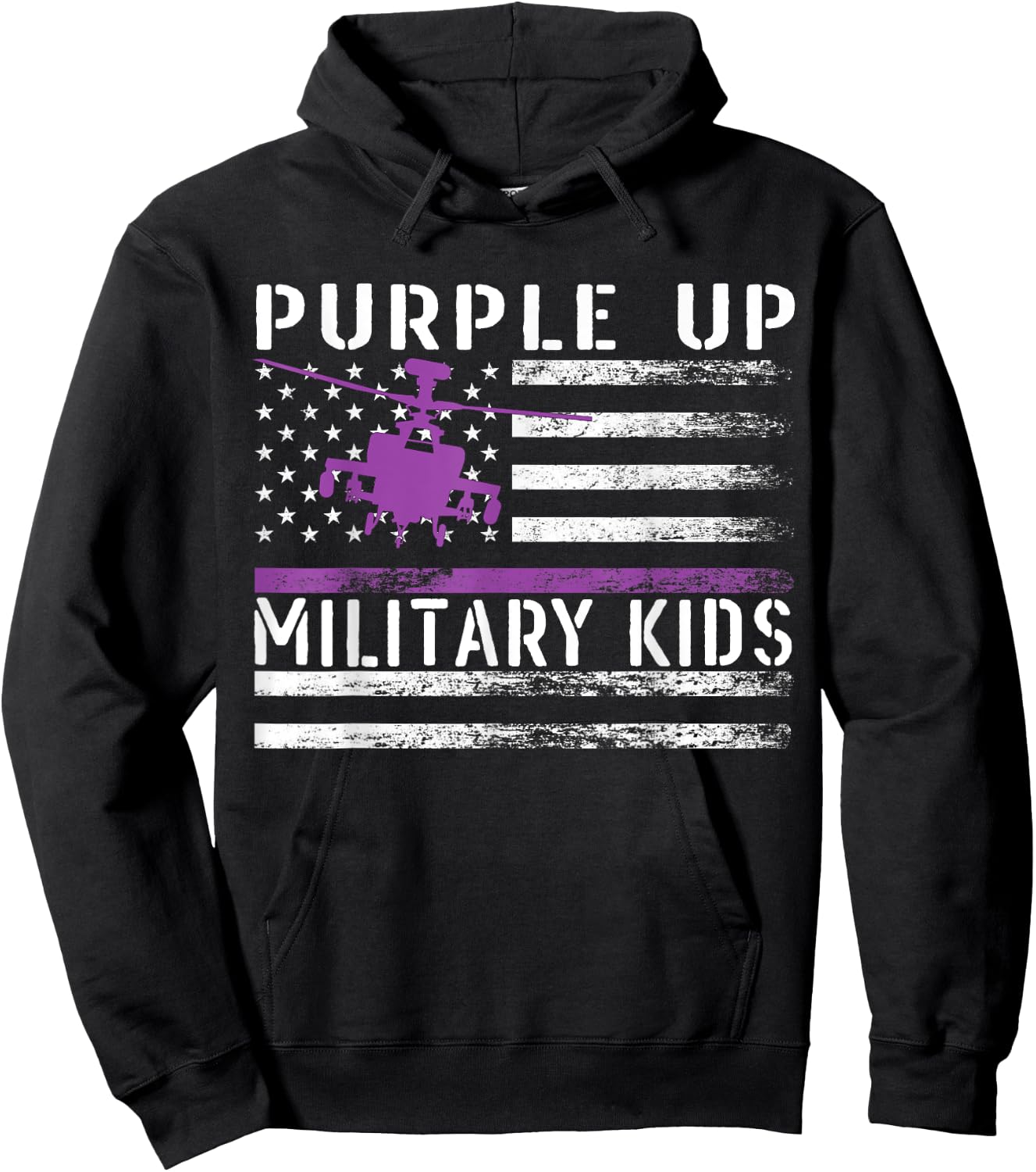 Purple Up Military Kids Helicopter Pilot Military Child Flag Hoodie - Hoodie | Black