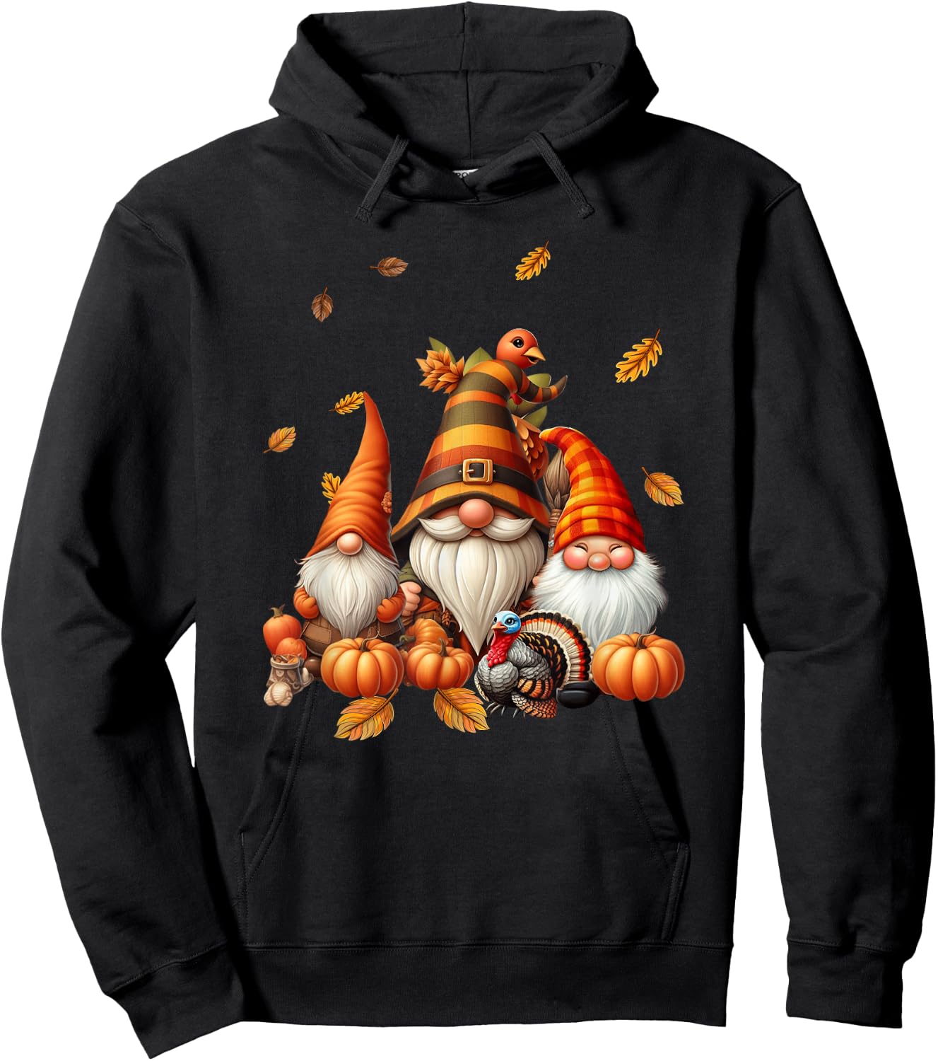 Fall Gnome Pumpkin Leaf Turkey Thanksgiving Autumn Gnomes Hoodie - Hoodie | Black
