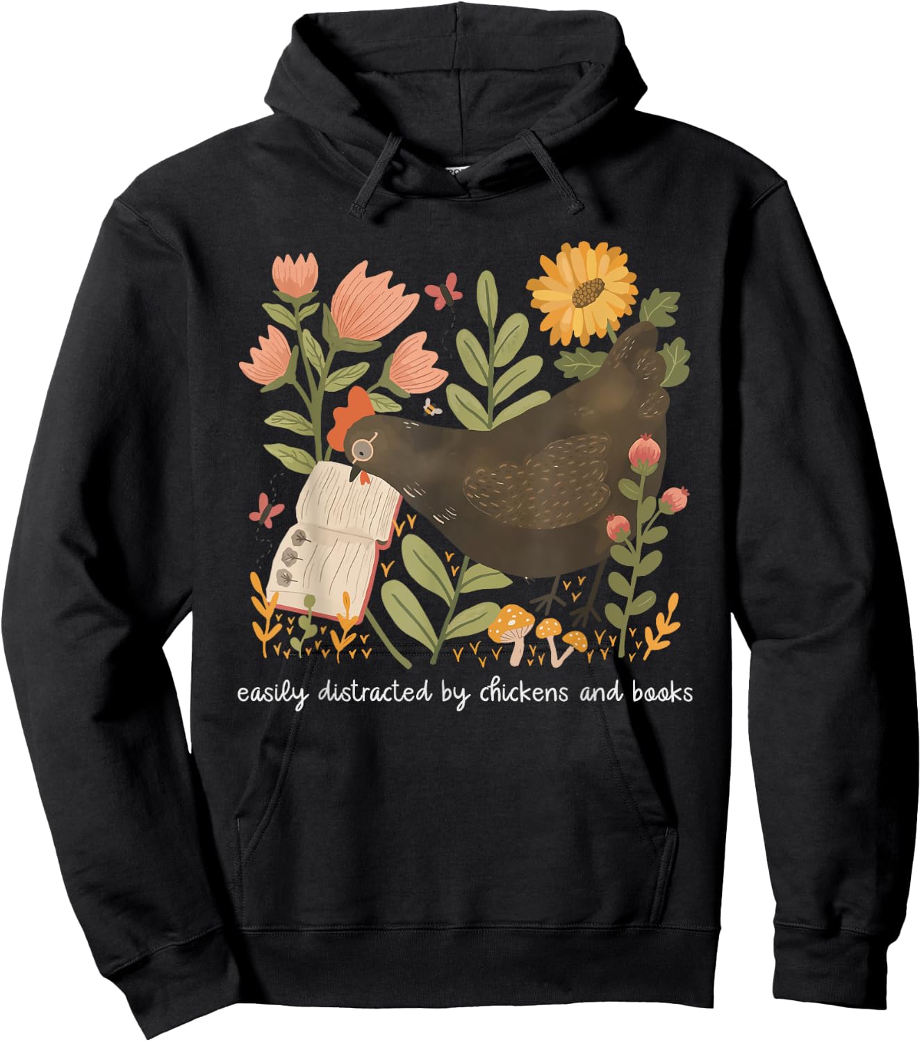 Easily Distracted By Chickens And Books Chicken Book Lover Hoodie - Hoodie | Black