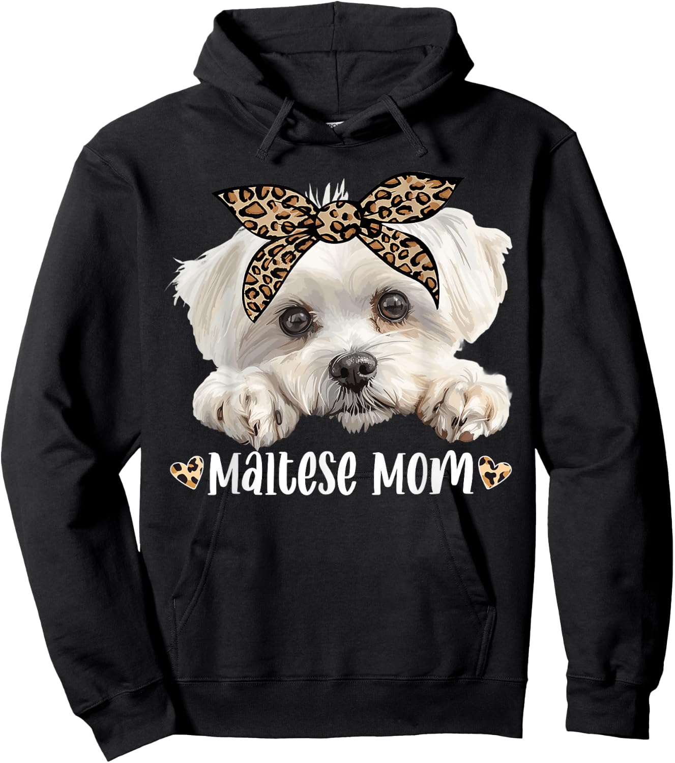 Cute Maltese Mom Leopard Mama Dog Lovers Funny Mother’s Day Hoodie - Hoodie | Black