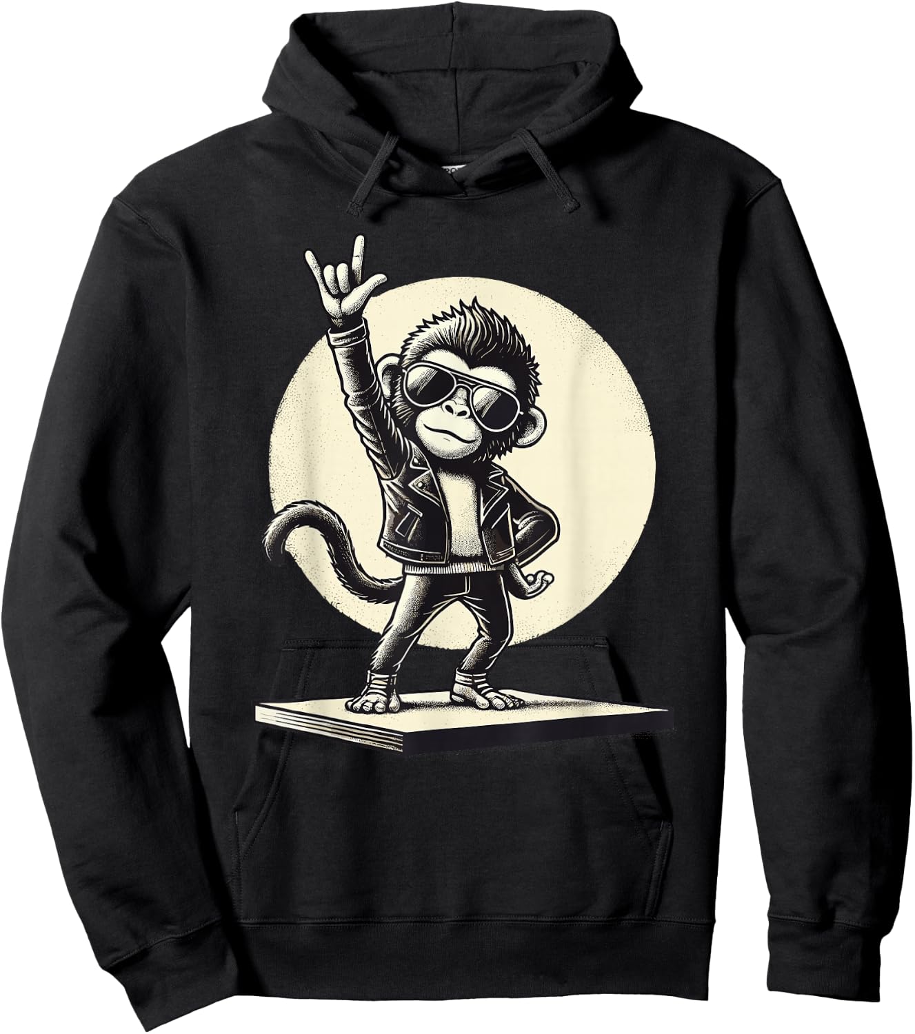 Rock Music, Funny Monkey, Rocker & Rock Hand, Heavy Metal Hoodie - Hoodie | Black