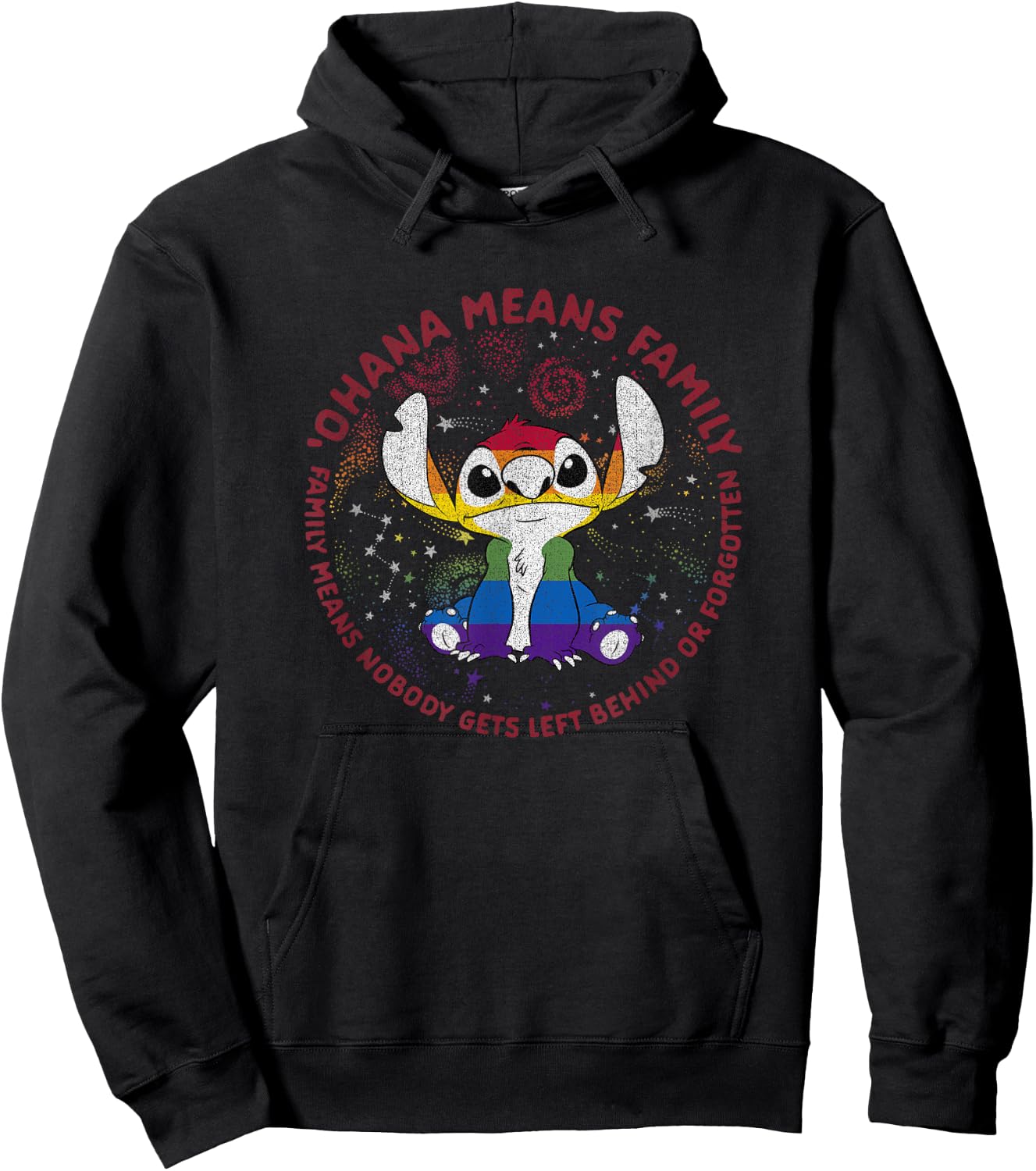 Disney Lilo & Stich Ohana Pride Circle Short Sleeve Hoodie - Hoodie | Black
