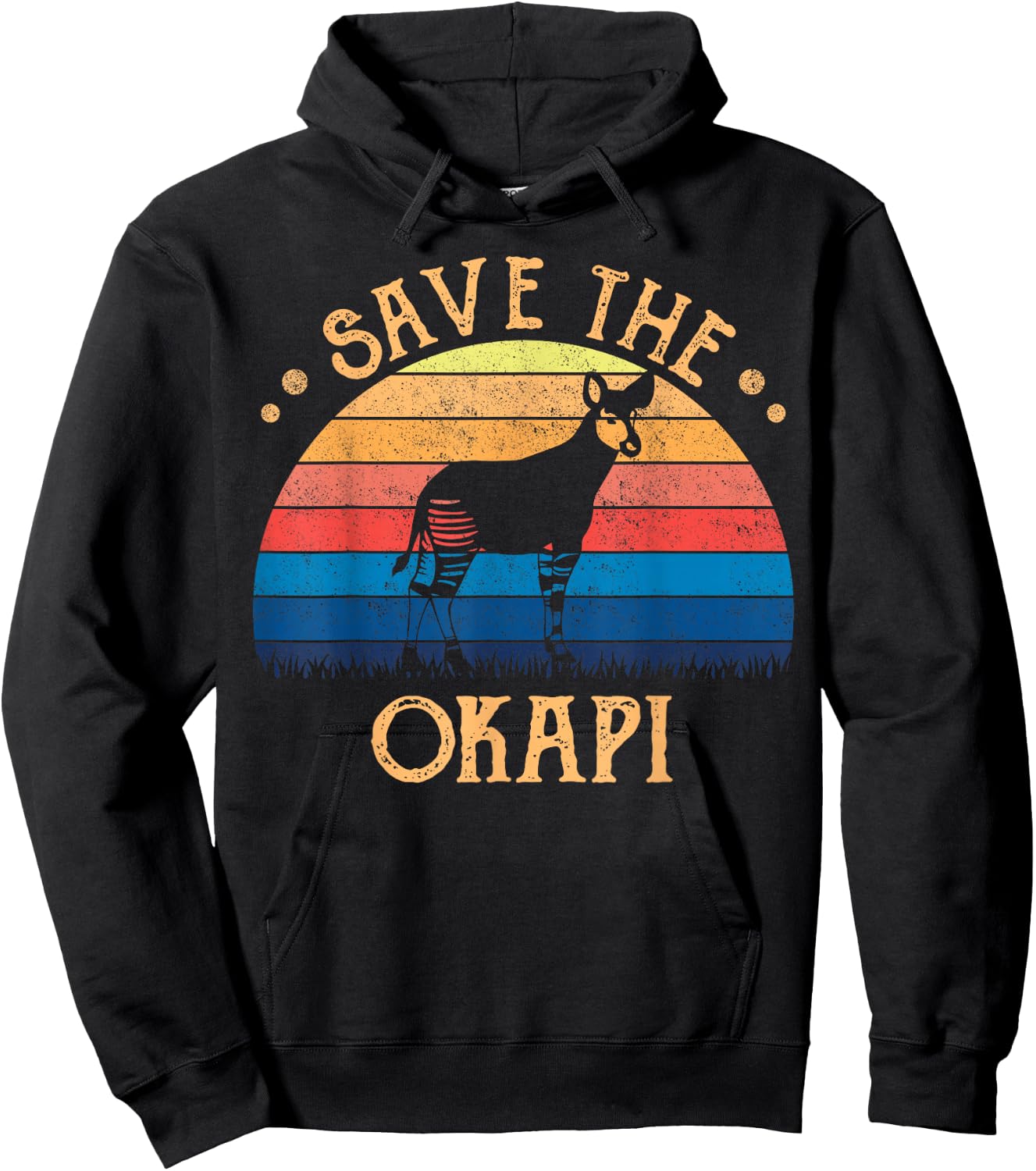 Vintage Retro Sunset Save The Okapi Hoodie - Hoodie | Black