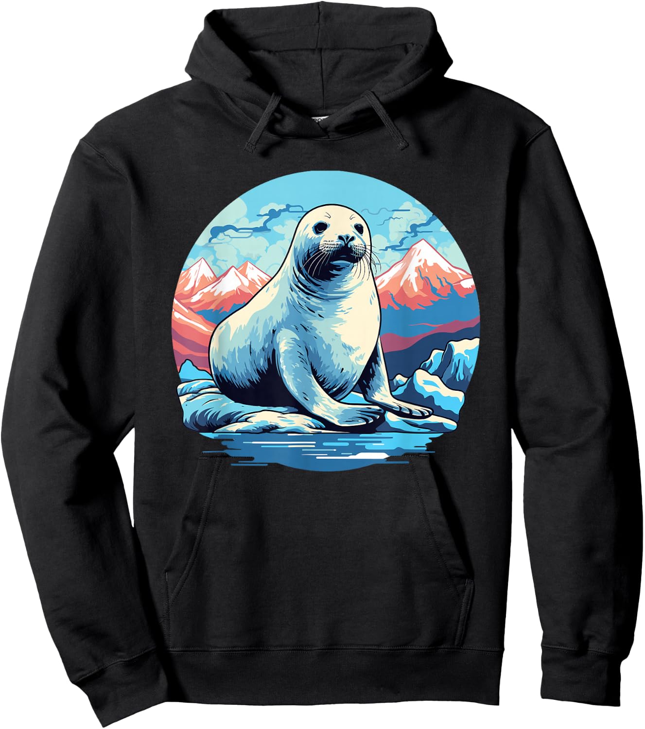 Harp Seal with Arctic Landscape, Harp Seal Hoodie - Hoodie | Black