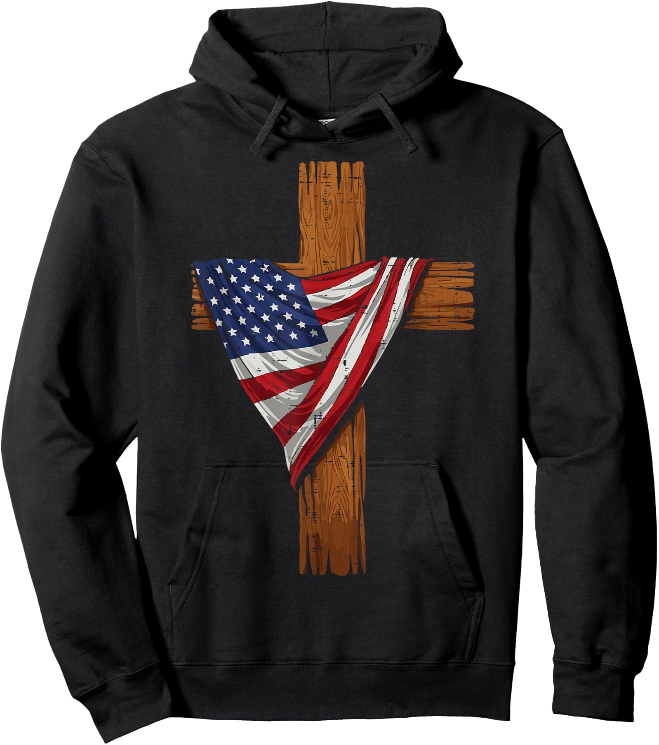 4th Of July Christian Cross US Flag Patriot Men Women Kids Hoodie - Hoodie | Black