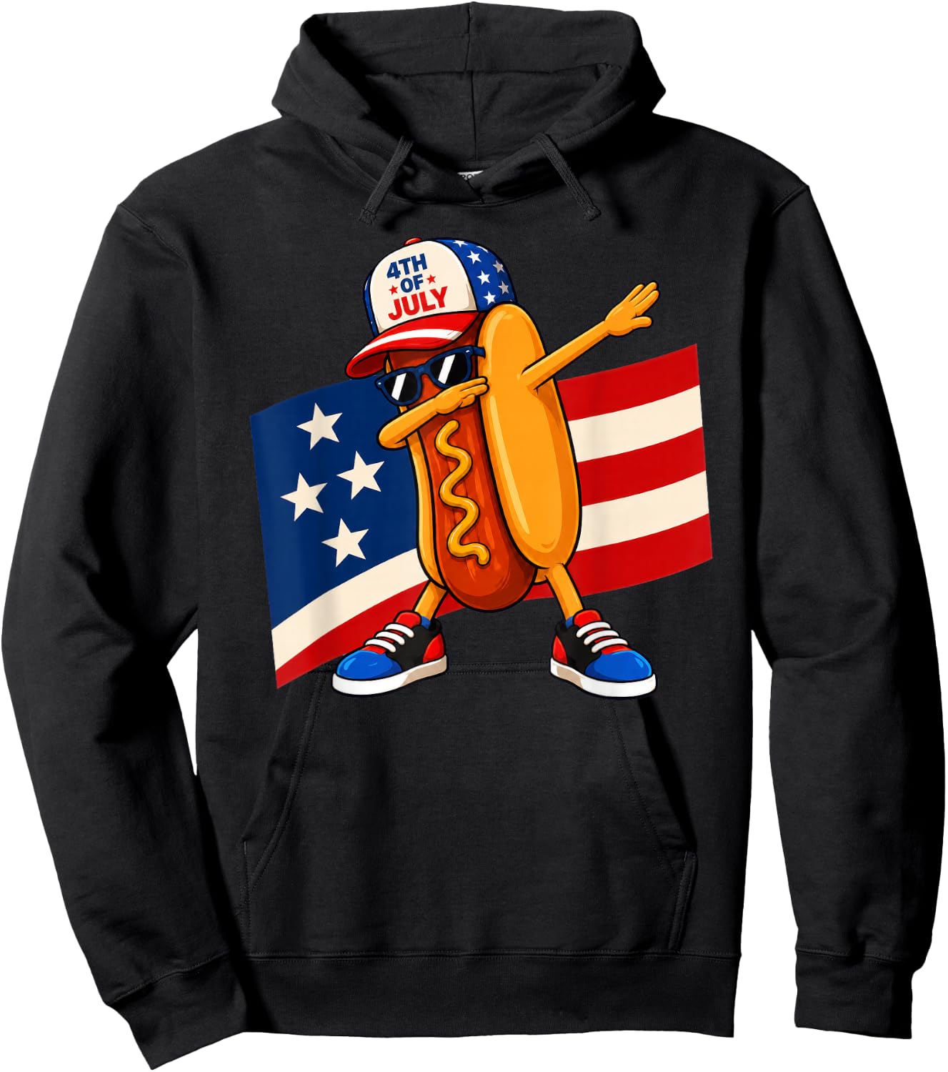 Dabbing Hot Dog USA Flag 4th of July Hoodie - Hoodie | Black