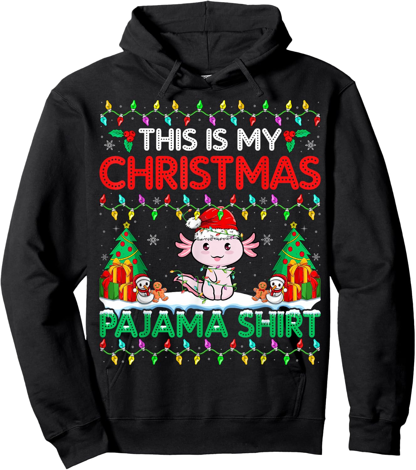 Axolotl Christmas Santa Hat Pajama Shirt Axolotl Lover Xmas Hoodie - Hoodie | Black