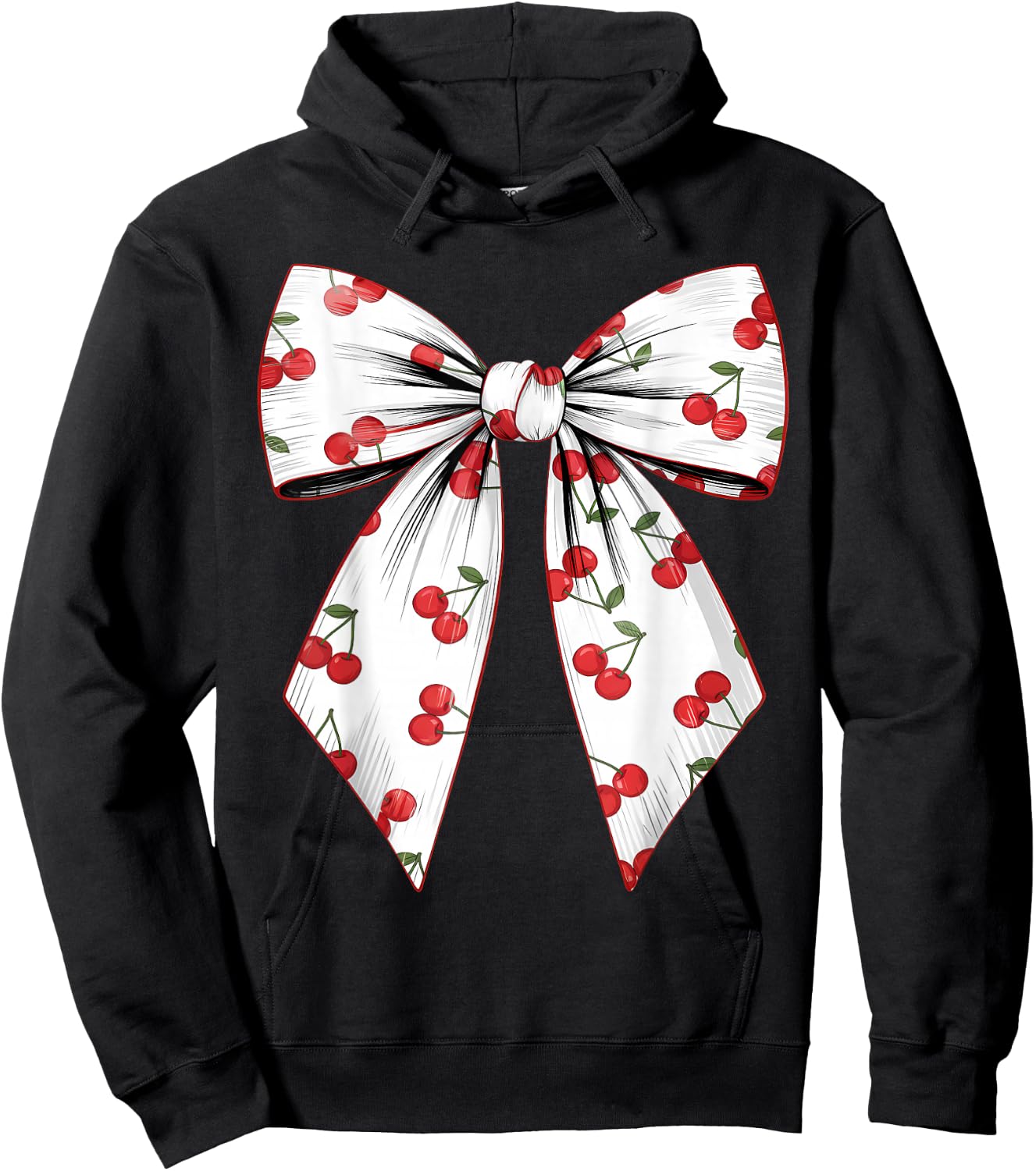 Cherry Coquette Bow Red Cherry Pattern Hoodie - Hoodie | Black