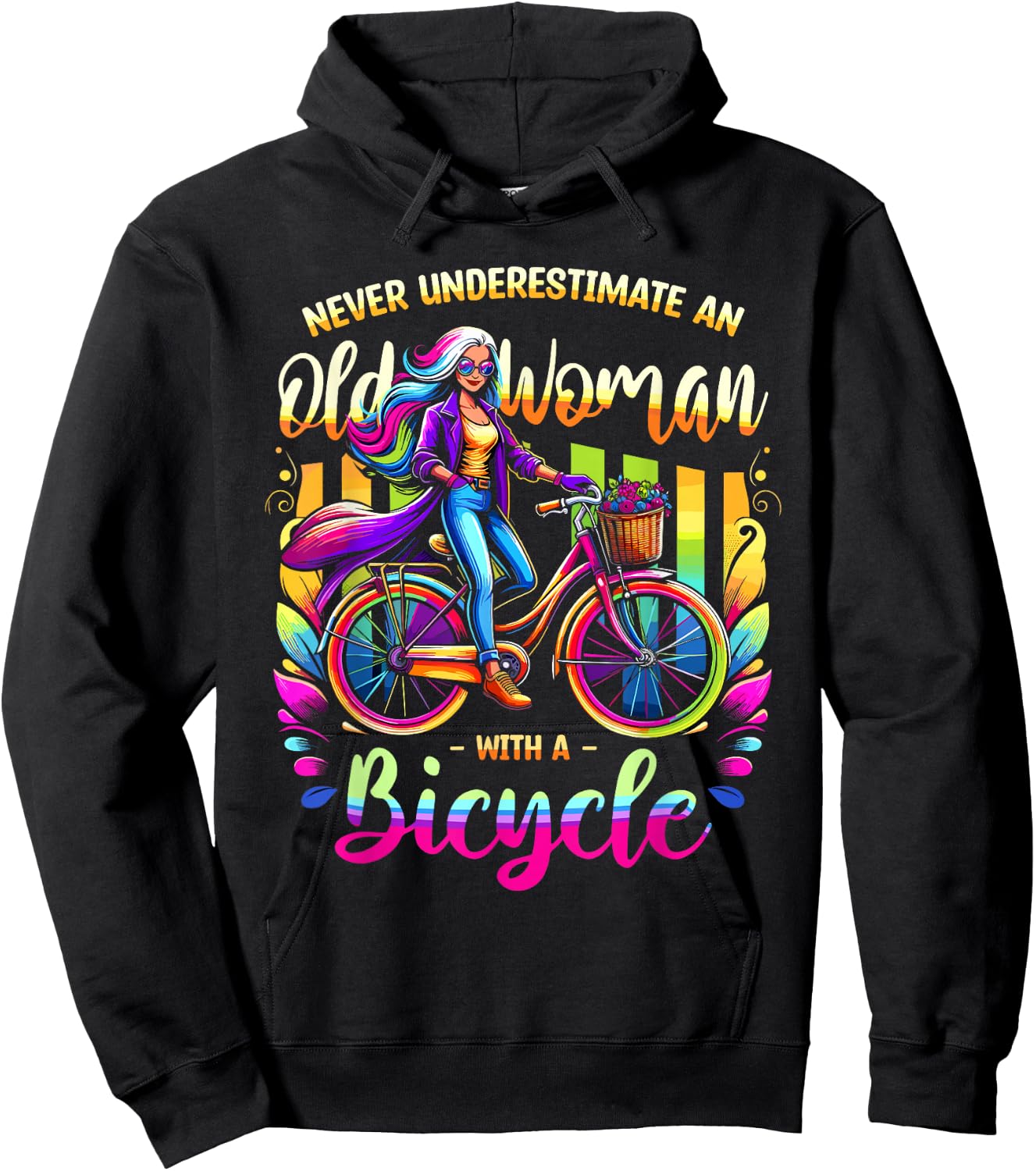 Never Underestimate An Old Woman With A Bicycle Cyclist Hoodie - Hoodie | Black