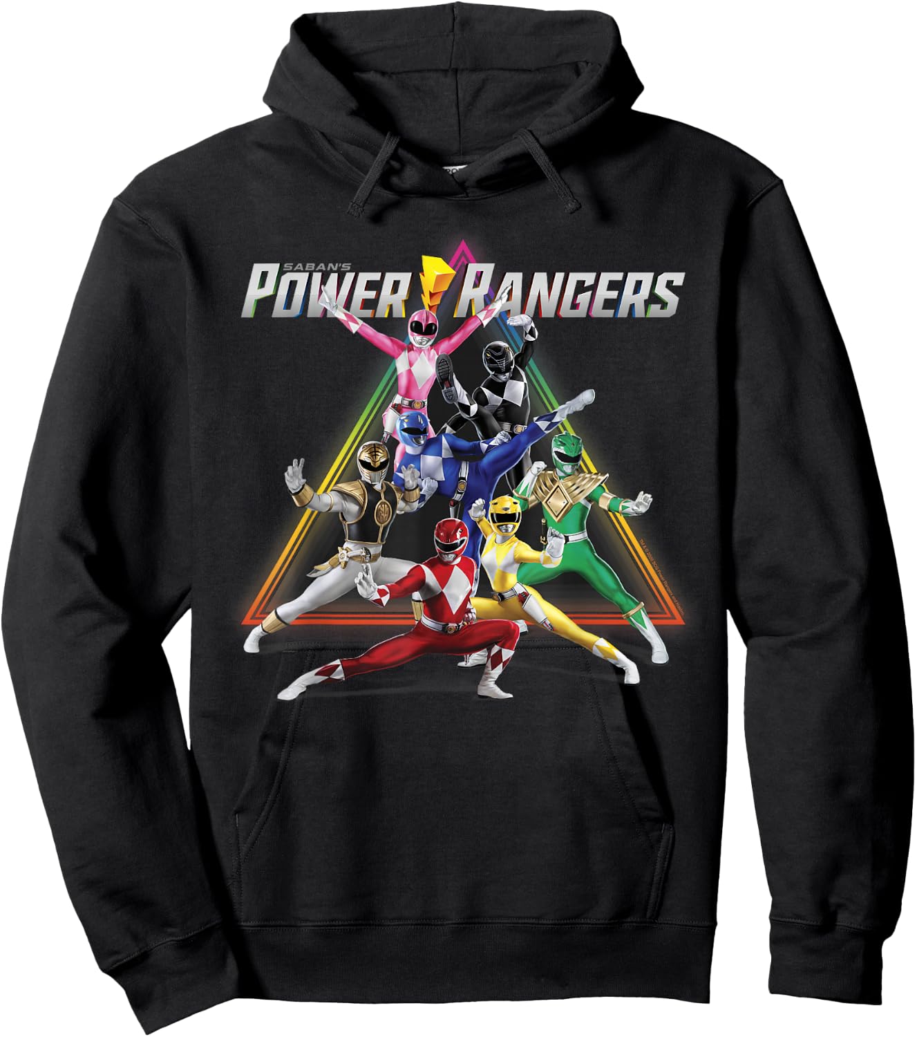 Power Rangers Rainbow Pyramid Retro Action Portrait Small Hoodie - Hoodie | Black