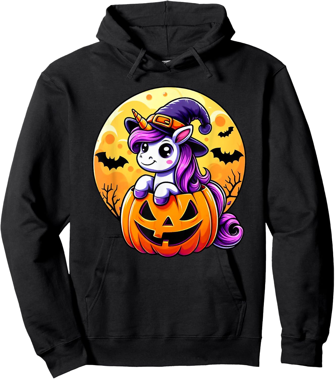 Halloween Cute Unicorn Witch Hat Pumpkin Funny For Kid Girl Hoodie - Hoodie | Black