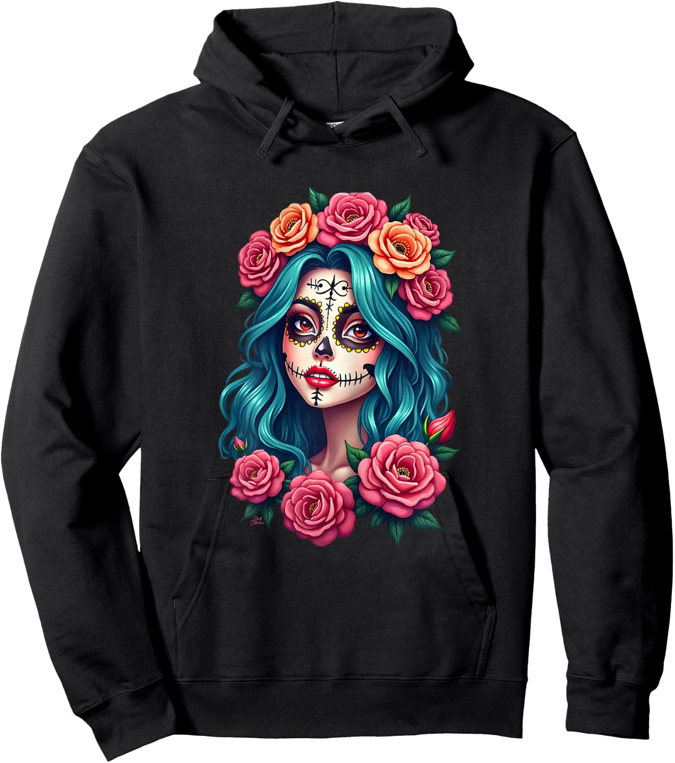 Dia de los Muertos Head Mexican Woman Mexico Sugar Skull , Black, Female X-Small Hoodie - Hoodie | Black