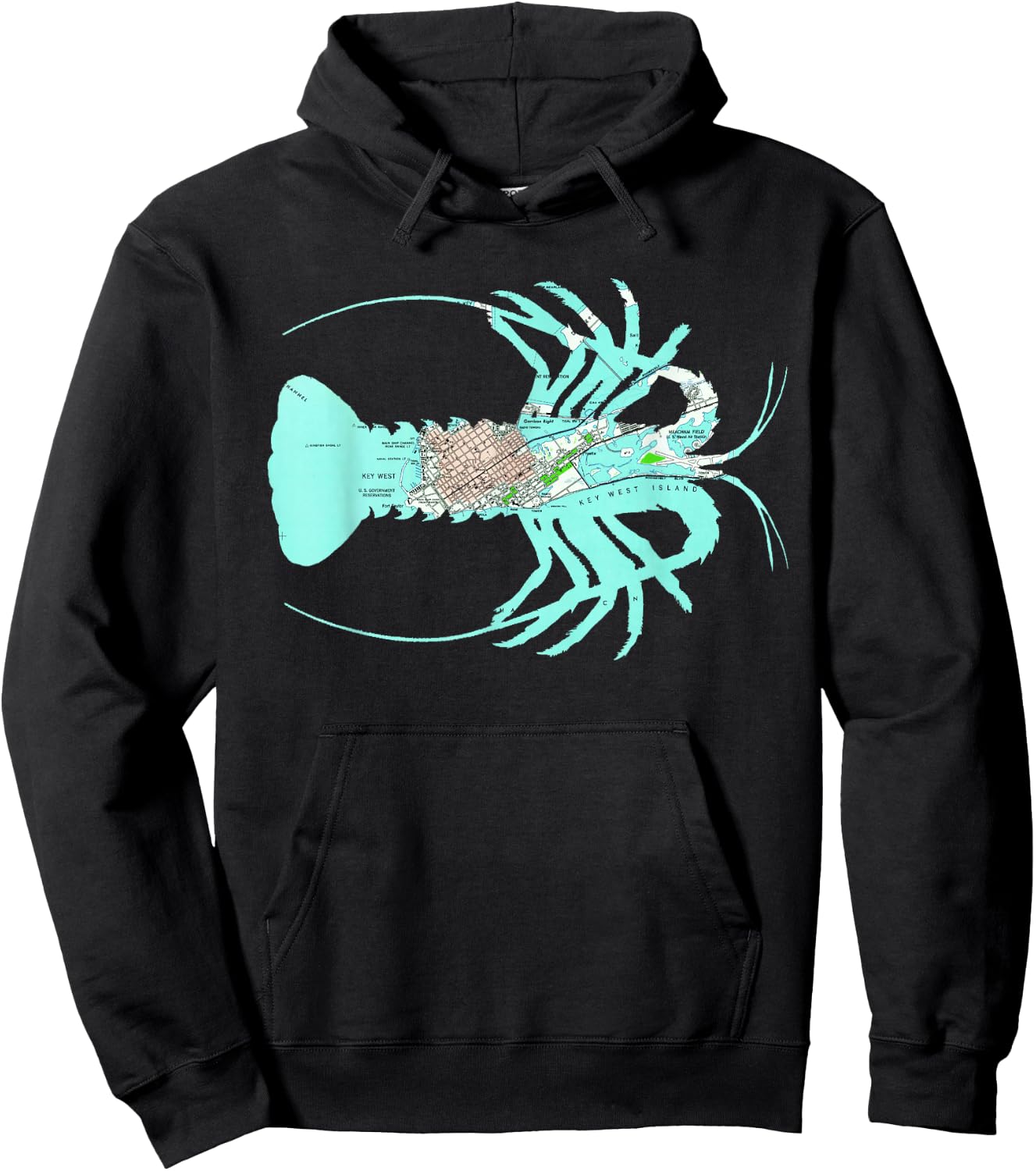 Key West FL Caribbean Spiny Lobster Map Silhouette Hoodie - Hoodie | Black