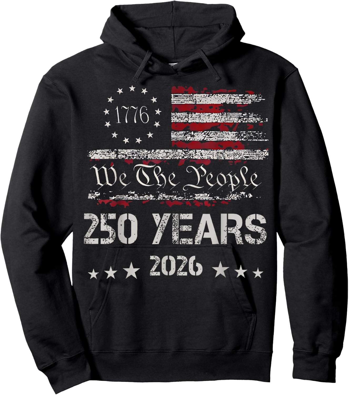 Vintage 250 Years Anniversary USA Flag 4th of July 1776-2026 Hoodie - Hoodie | Black