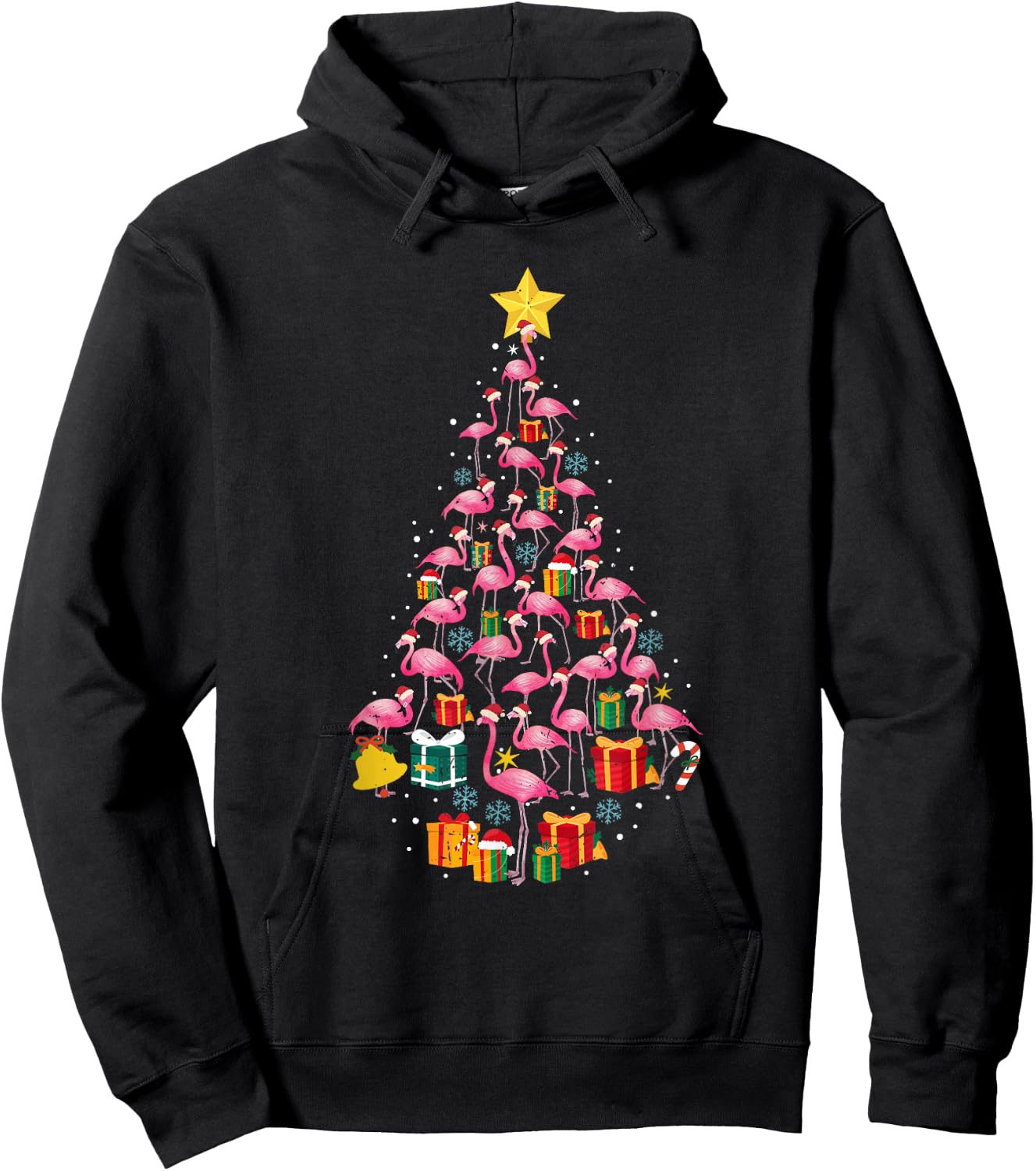 Pink Flamingo Santa Merry Christmas Tree Lights Girls Hoodie - Hoodie | Black