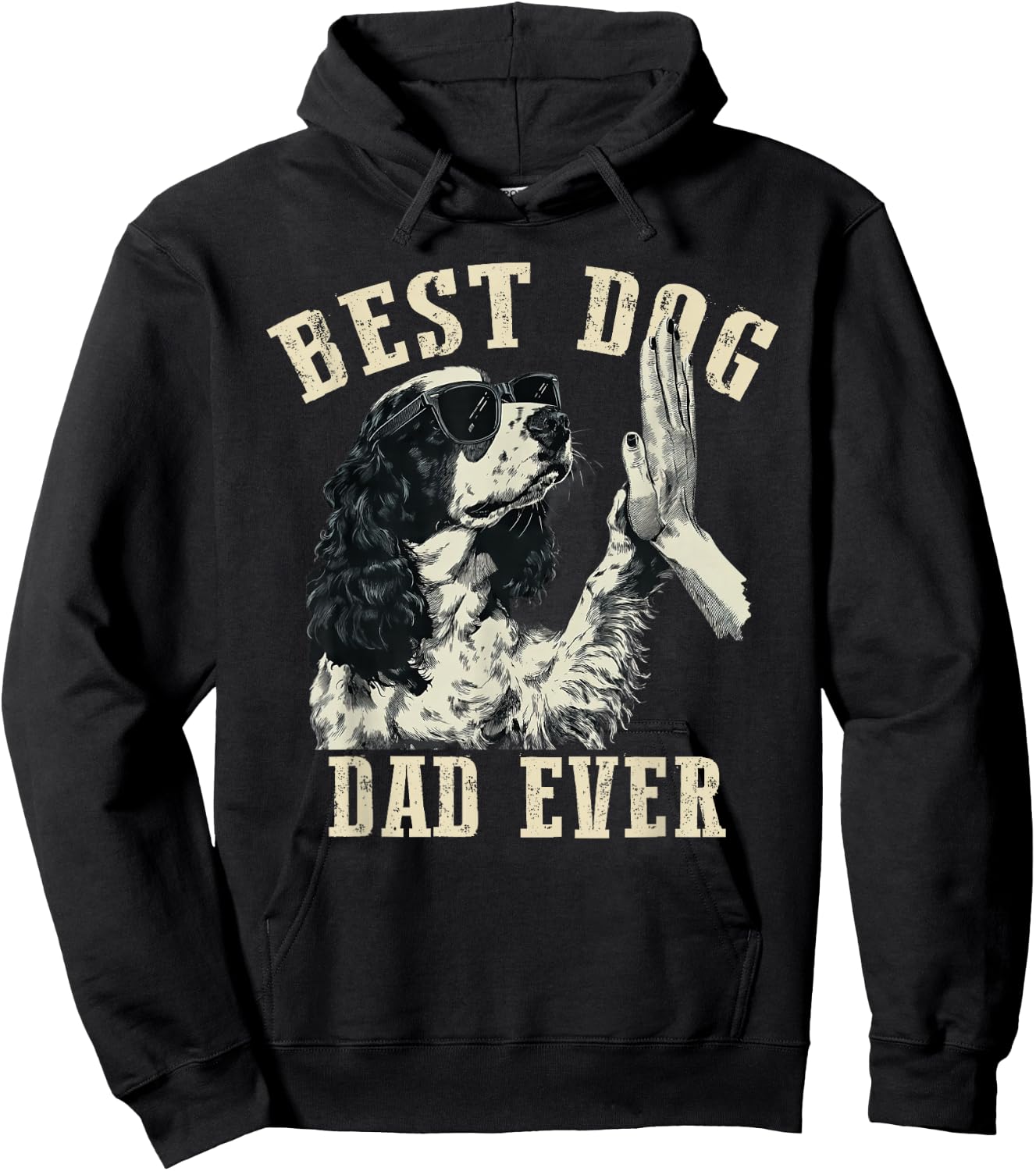 Best Dog Dad Ever Vintage Cute English Springer Spaniel Dog Hoodie - Hoodie | Black