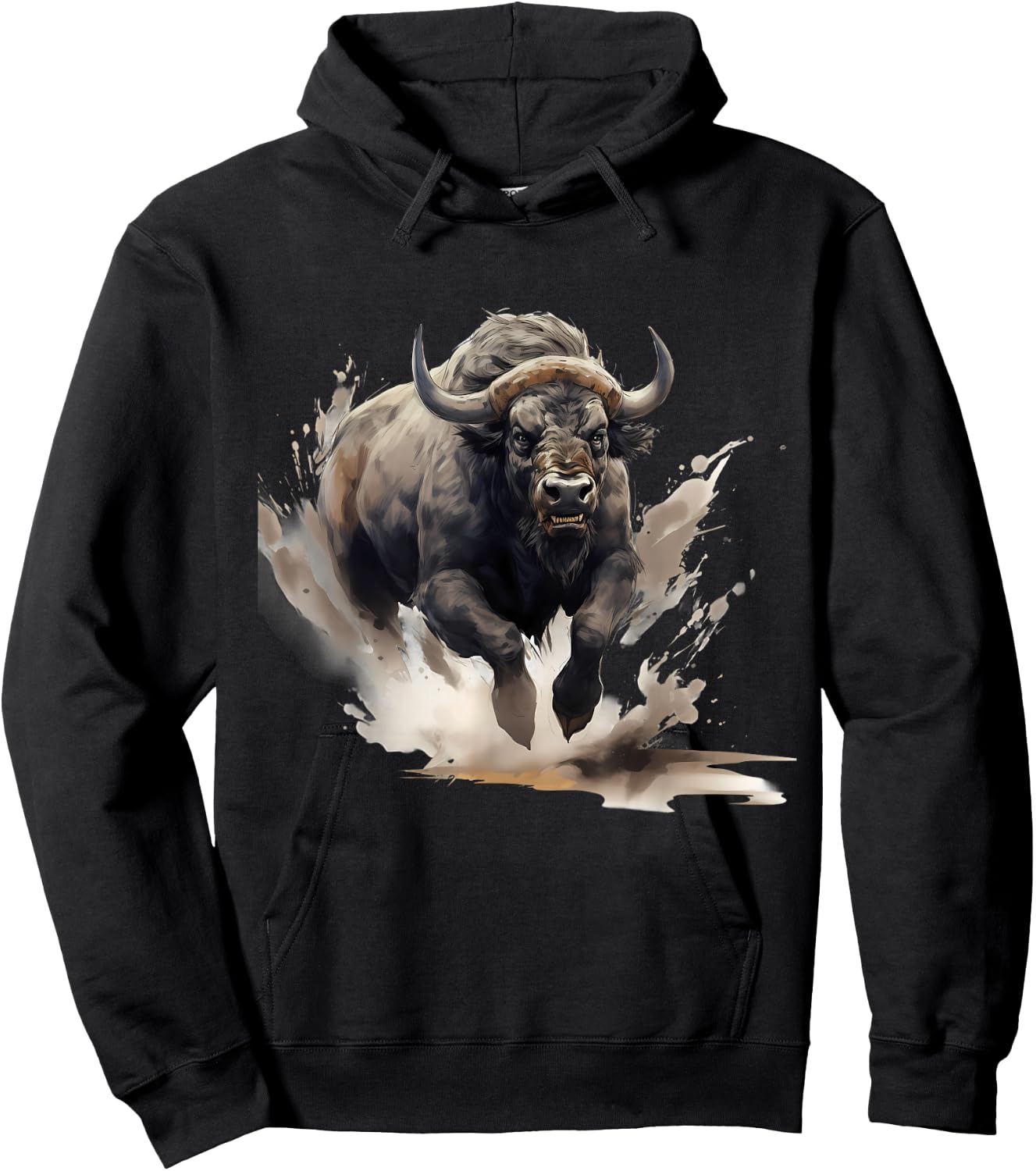 Buffalo Wildlife Safari Splash Bison Animal Art Nature Motif Hoodie - Hoodie | Black