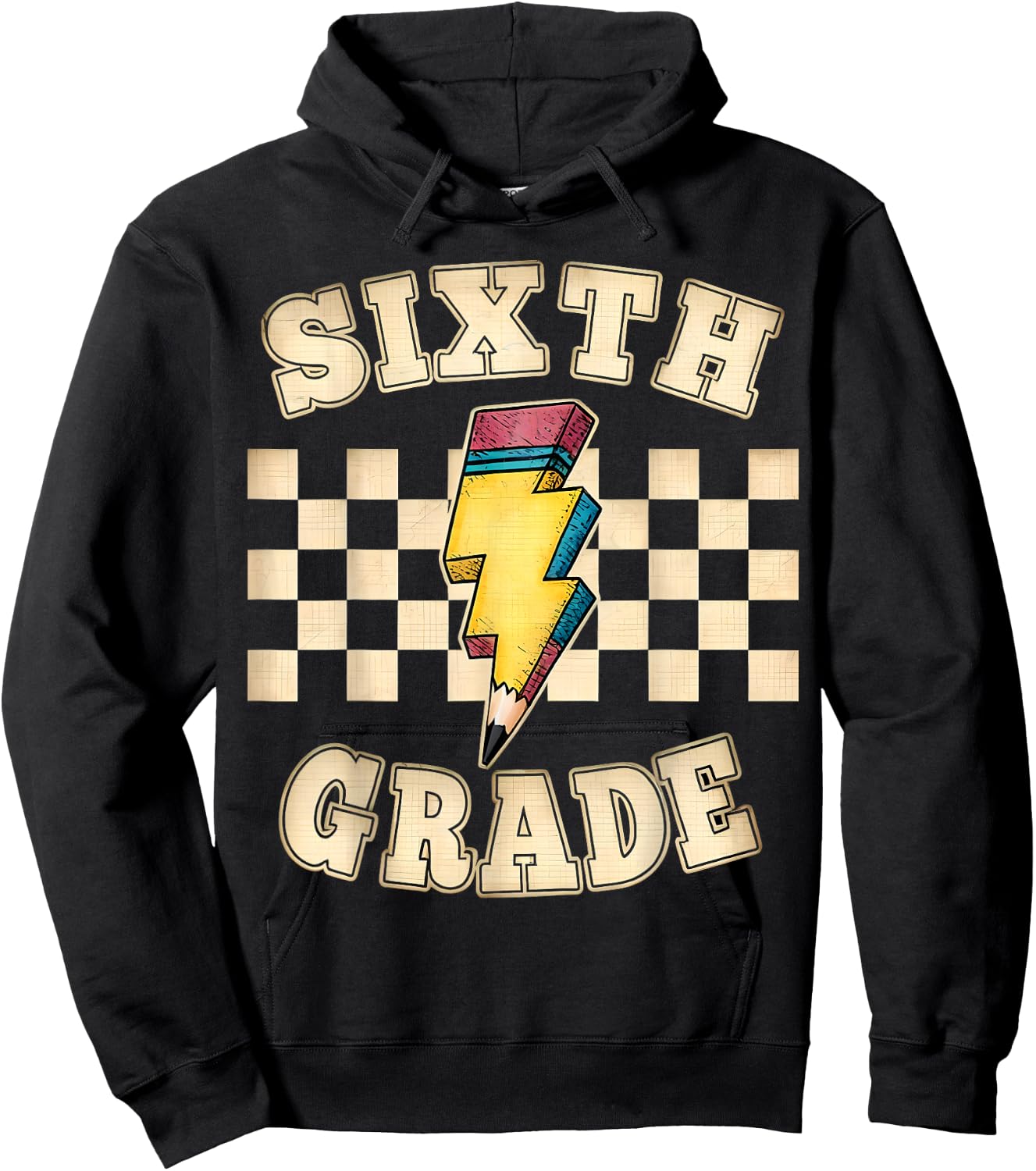 Retro 6th Sixth Grade Teacher Lightning Bolt Pencil Teacher Hoodie - Hoodie | Black