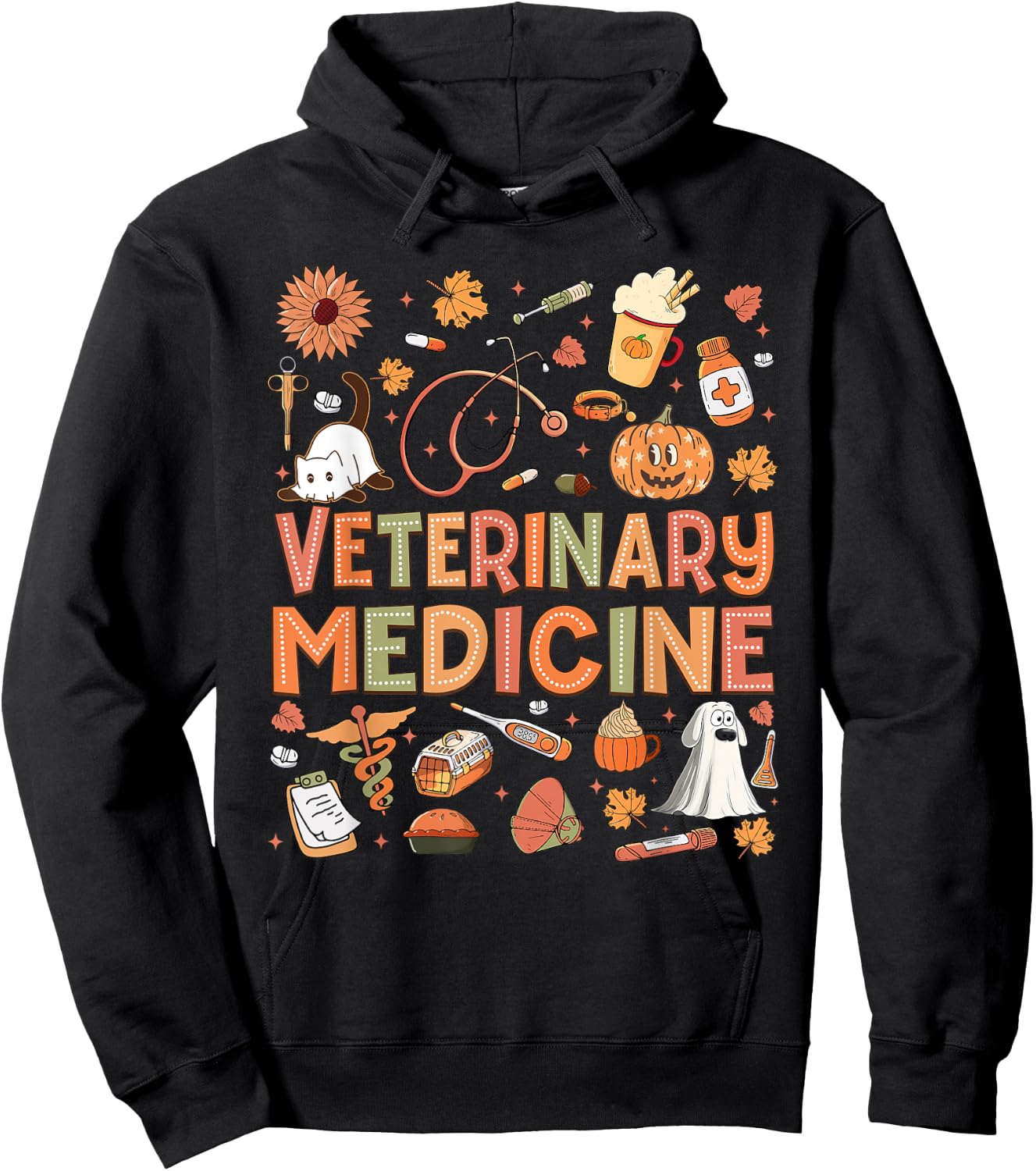Veterinary Medicine Pumpkin Fall Veterinary Technician Week Hoodie - Hoodie | Black