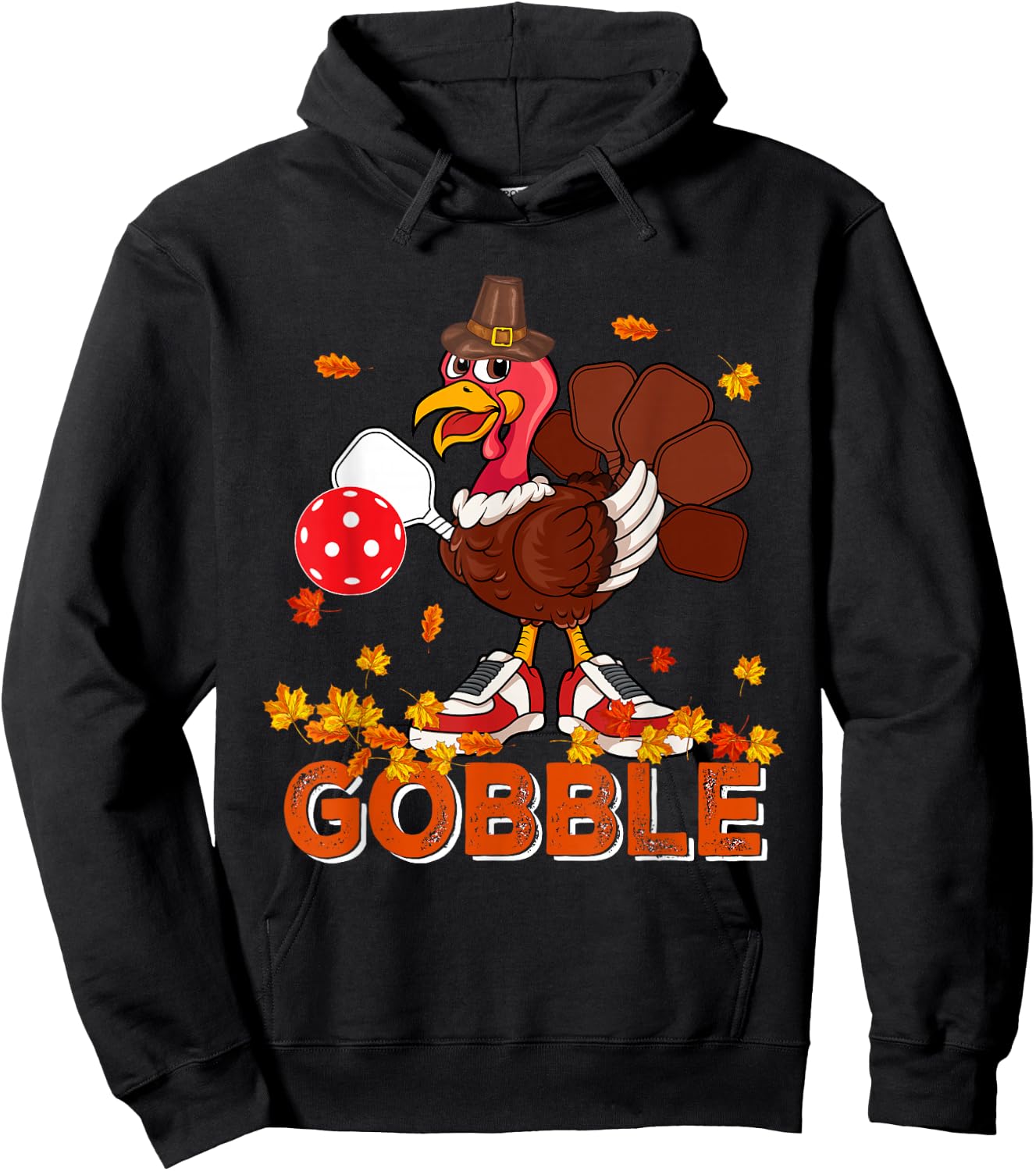 Vintage Gobble Thanksgiving Turkey Playing Pickleball Player Hoodie - Hoodie | Black