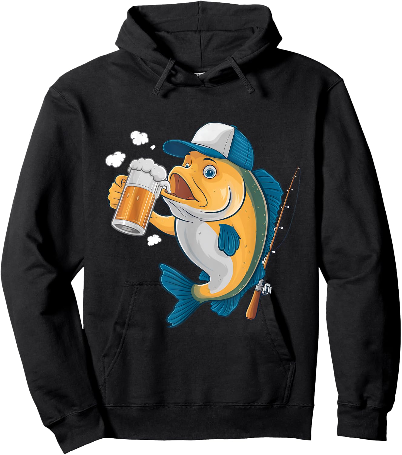 A fish drinking beer wearing a cap Design Hoodie - Hoodie | Black