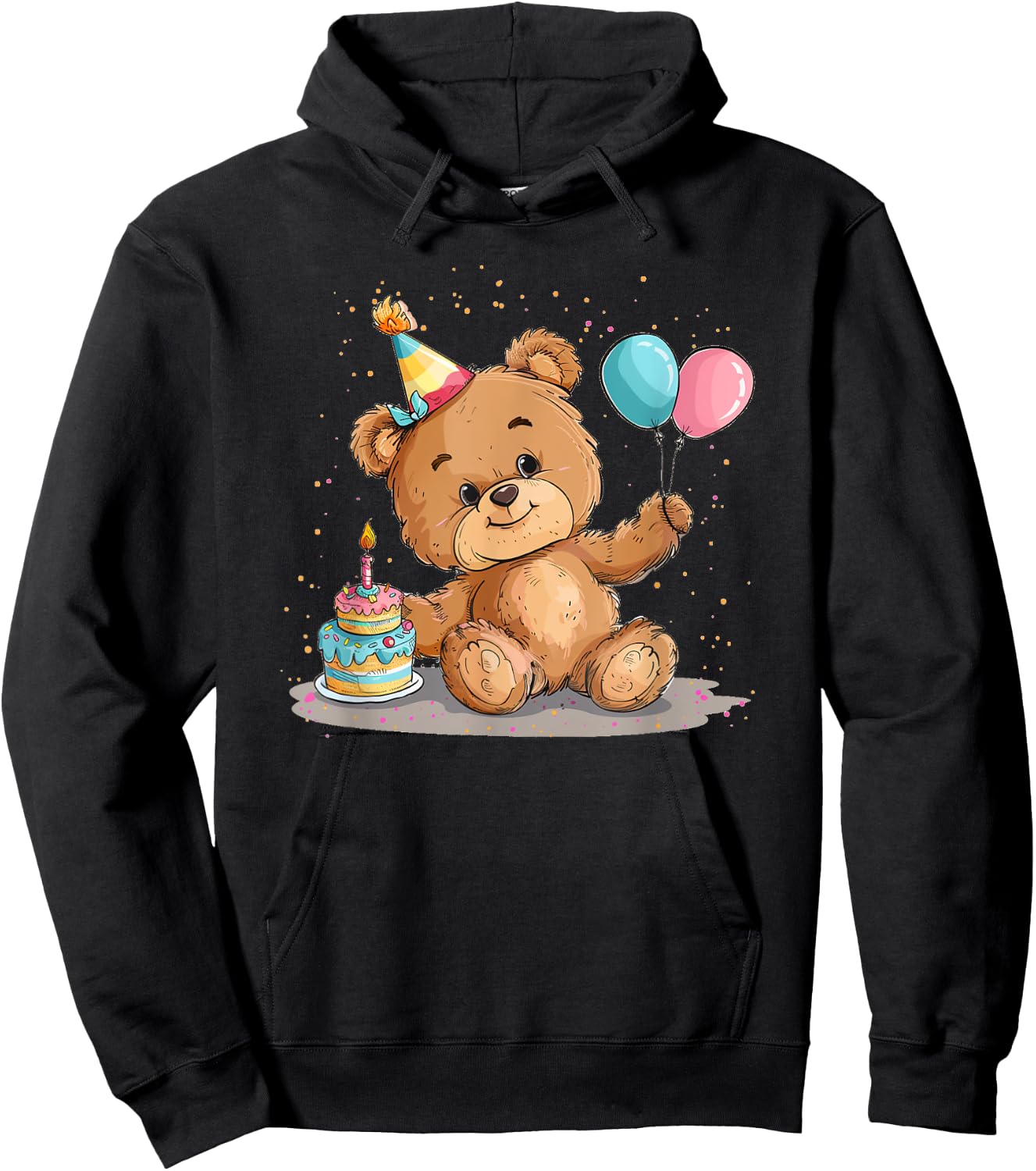 Pretty Teddy Bear with Party Hat and Birthday Balloons Hoodie - Hoodie | Black
