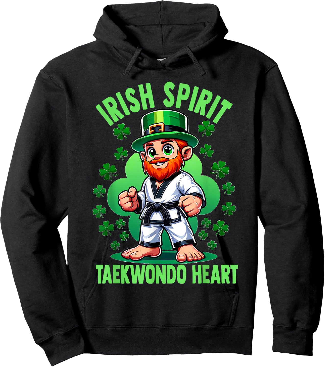 St Patricks Day Martial Arts Irish Spirit Taekwondo Heart Hoodie - Hoodie | Black