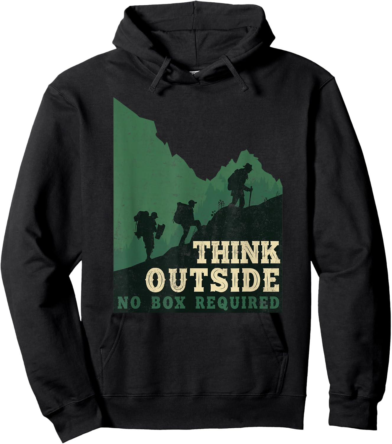 Funny Hiker Hiking Think Outside No Box Required Hoodie - Hoodie | Black