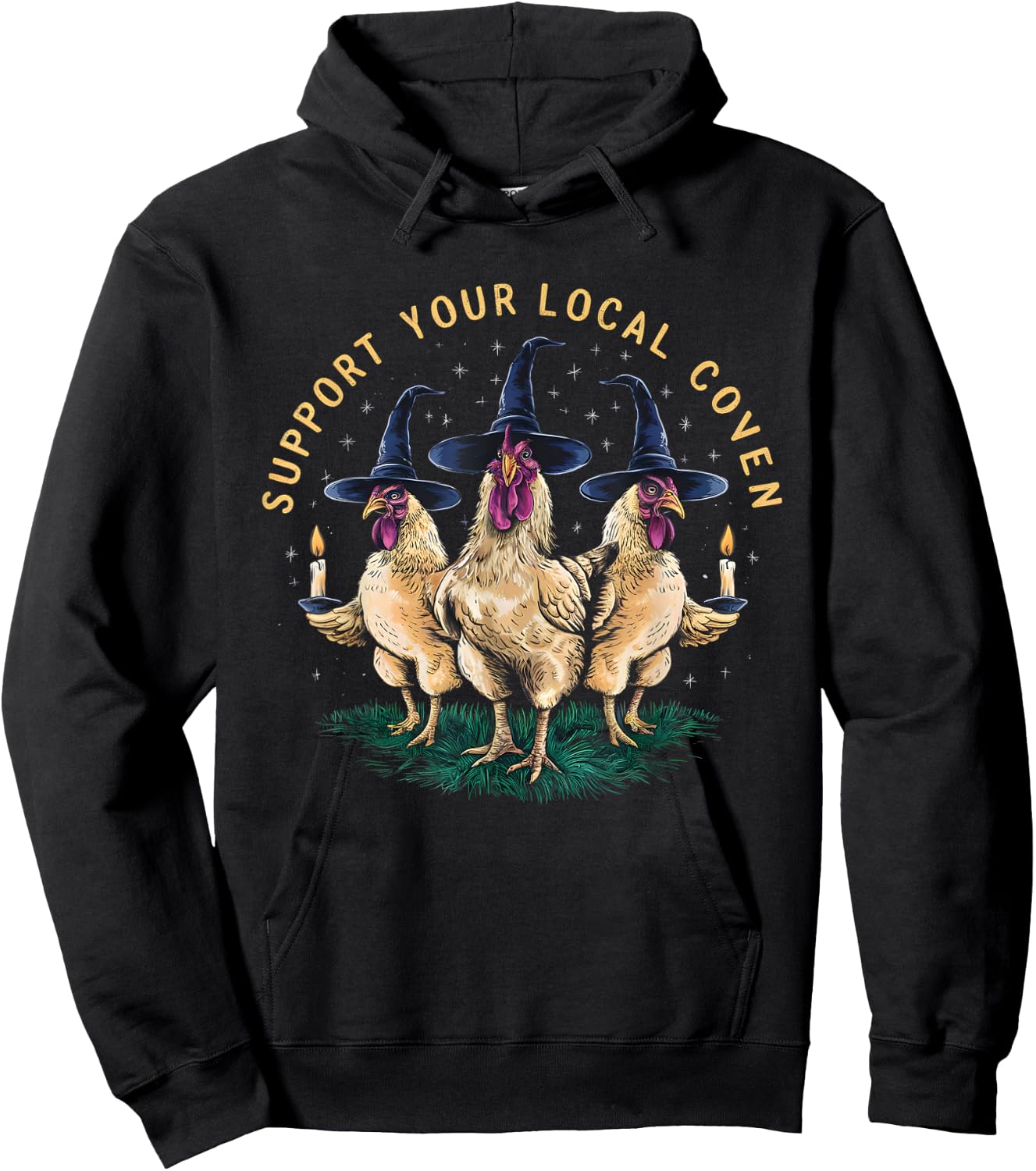 Support Your Local Coven Funny Farm Witch Chicken Halloween Hoodie - Hoodie | Black