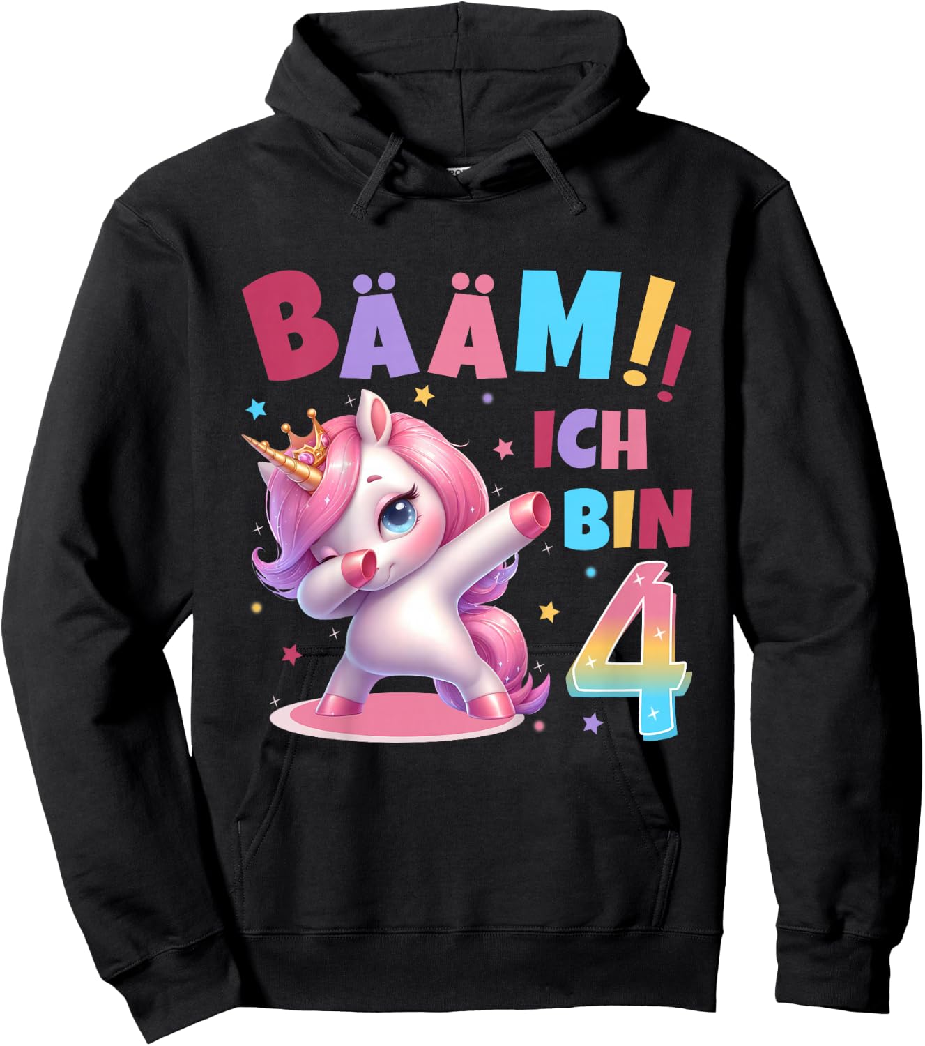 Children's 4th Birthday Girl 4 Years Unicorn Party Outfit Unicorn , black Hoodie - Hoodie | Black