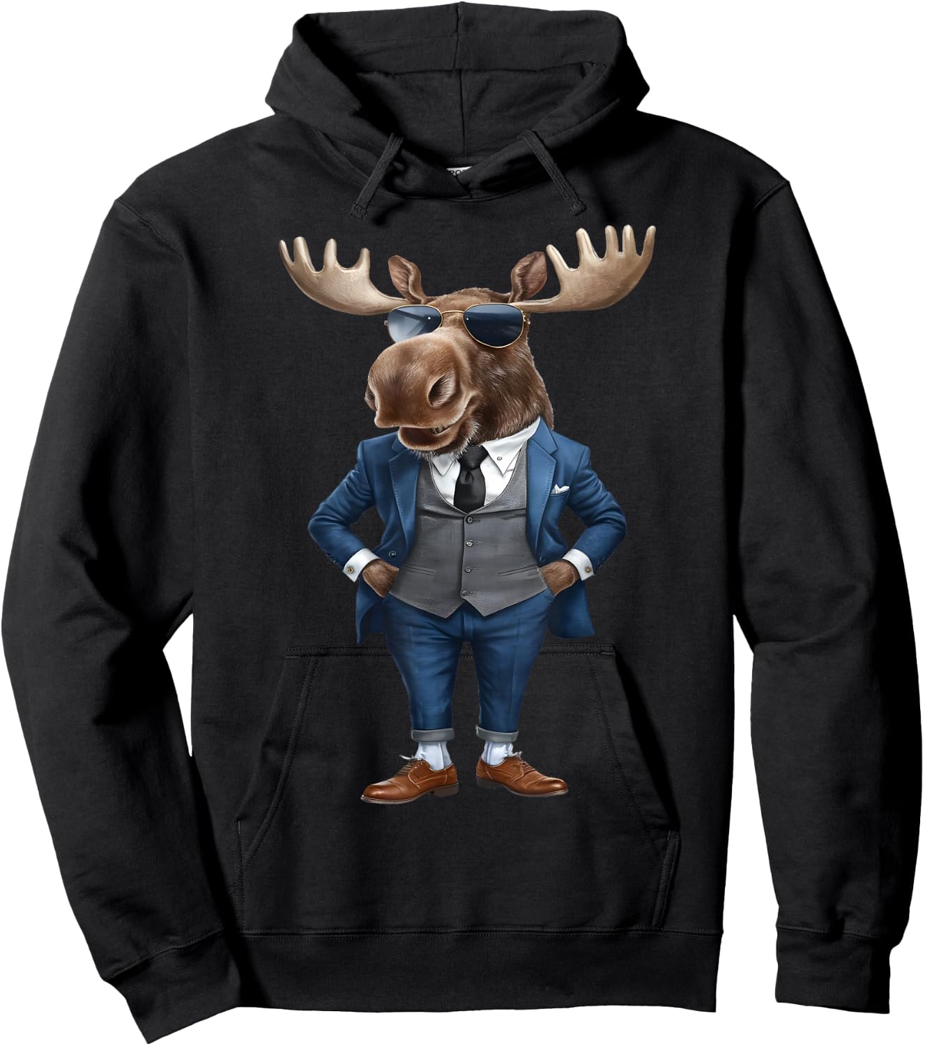 Moose Men Woman Moose In Suit - Black - Small - -Adult - Short Sleeve - Cotton, Polyester - Machine Wash Hoodie - Hoodie | Black