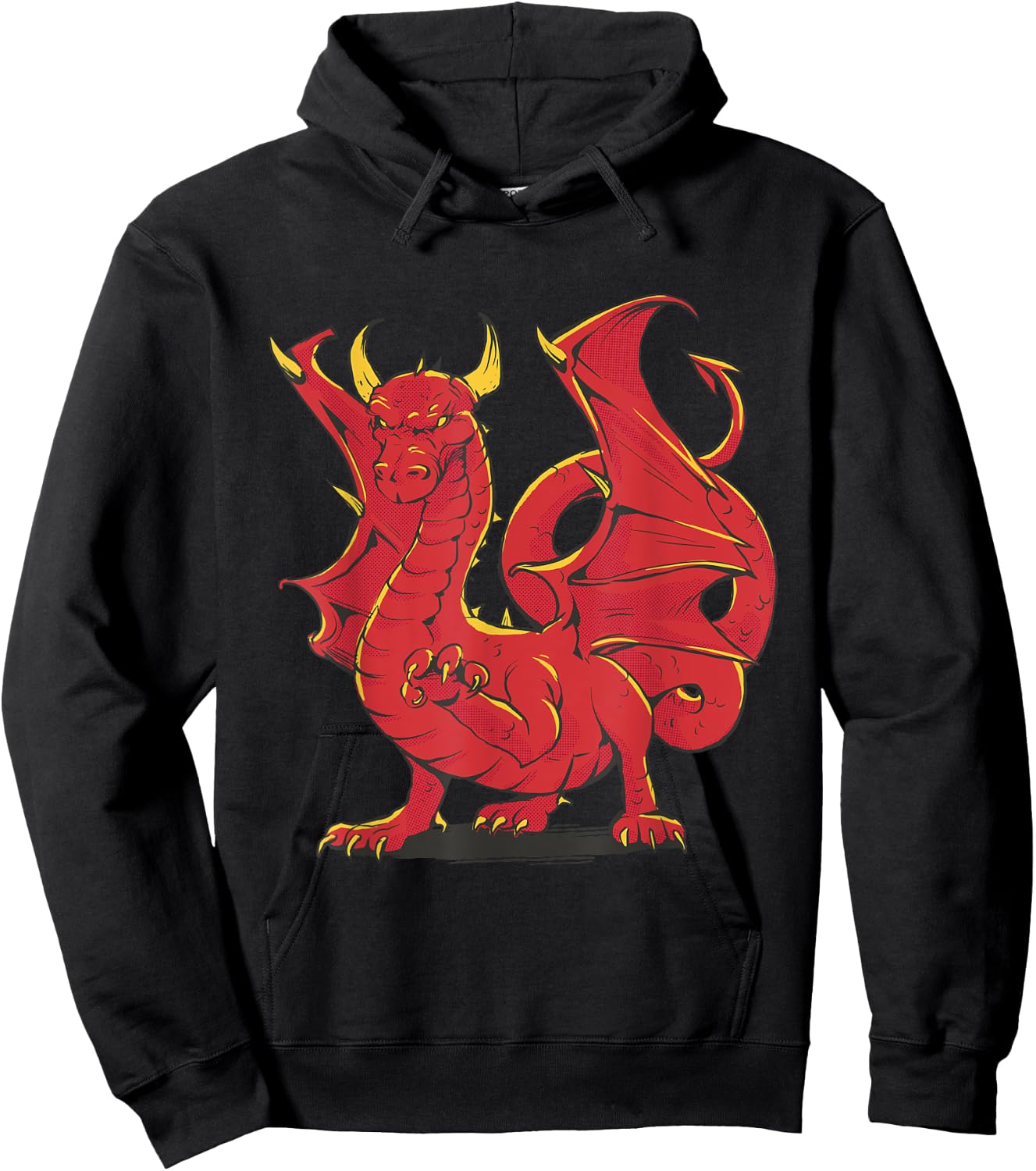 Cool Red Fire Dragon Fantasy Artwork Graphic Hoodie - Hoodie | Black