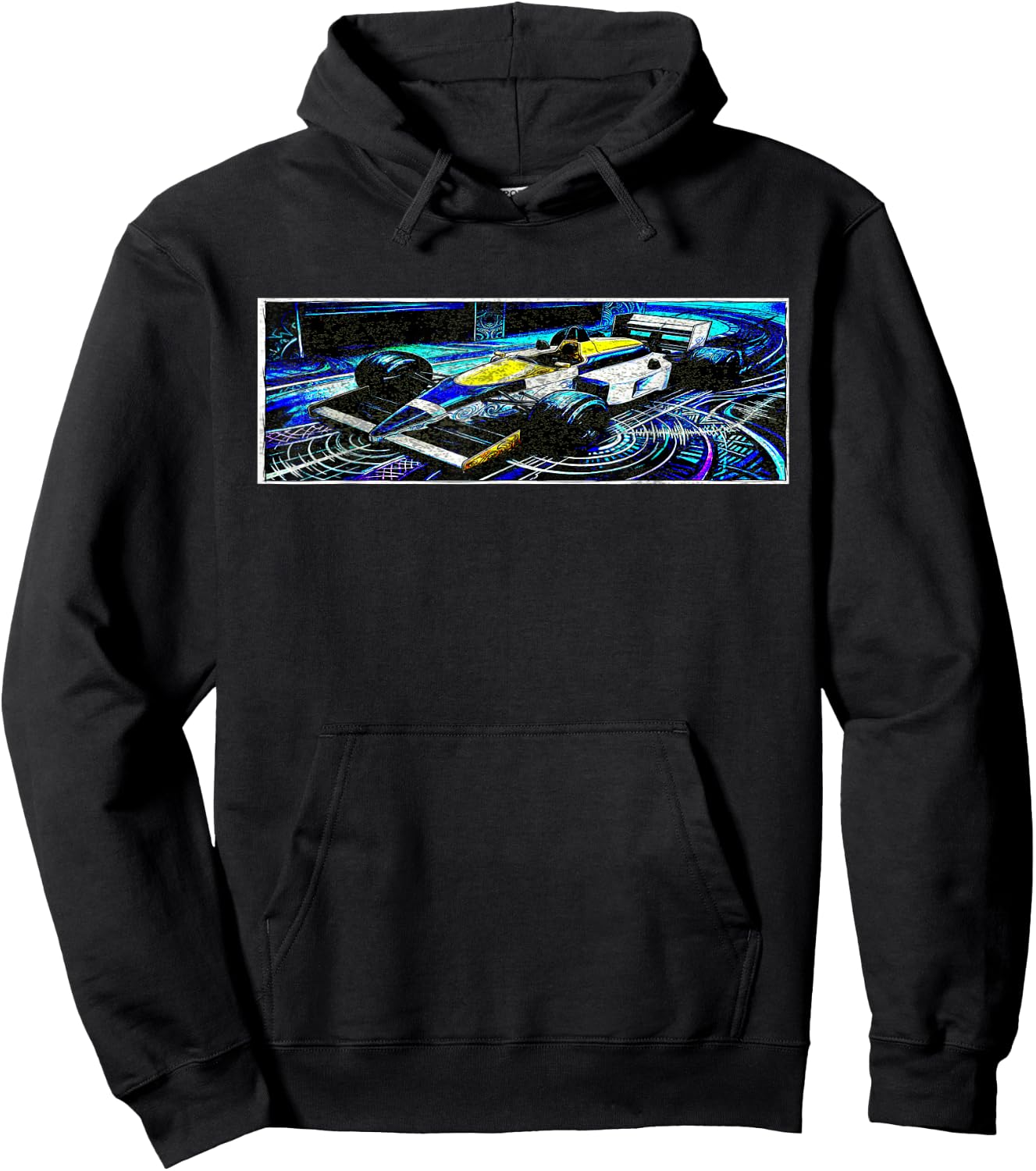 Dark Retro Racing Car Psychedelic Synthwave Graphic Hoodie - Hoodie | Black