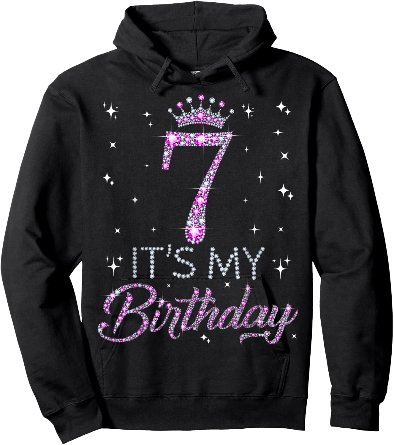 7 It's My Birthday Pink Crown Happy 7th Birthday Girl Hoodie - Hoodie | Black