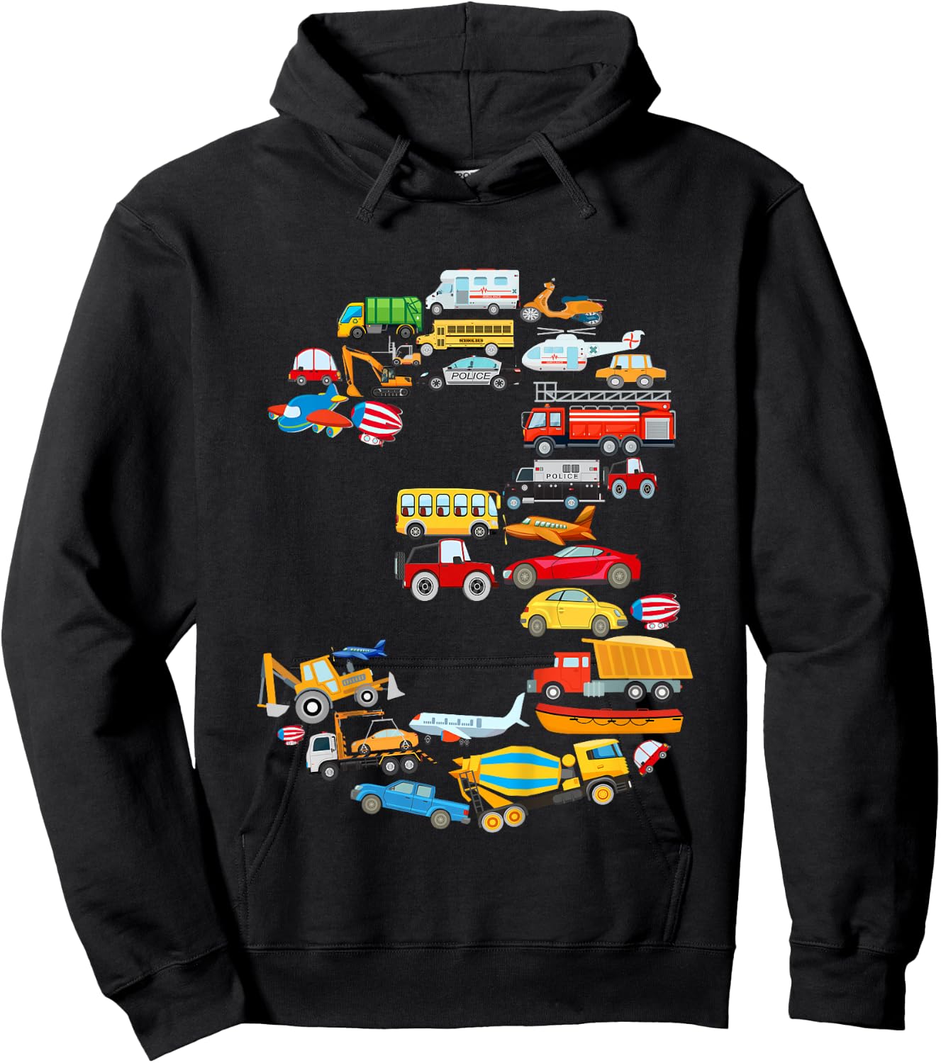 Boys 3rd Birthday Cars Vehicles Fire Engine Hoodie - Hoodie | Black