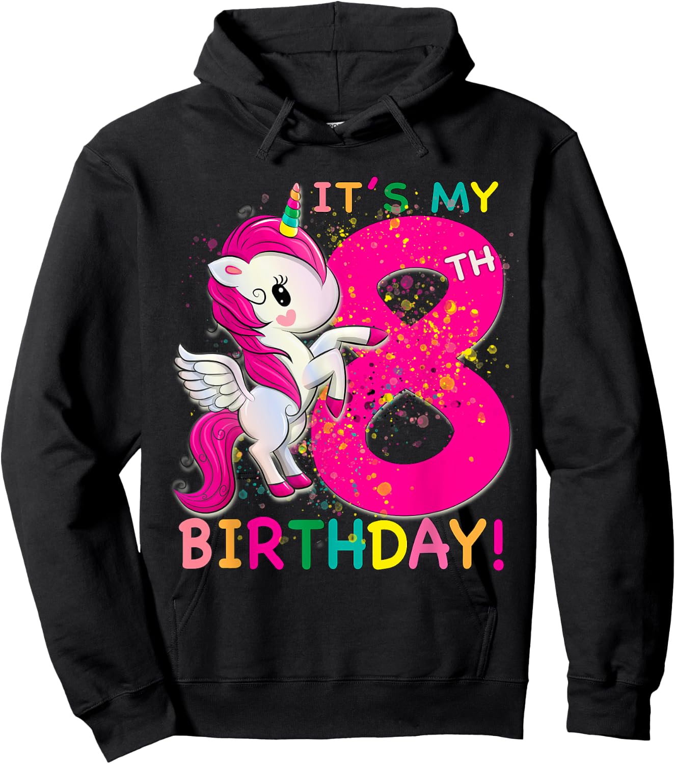 Kids Its My 8th Birthday Unicorn 8 year old Birthday girl Hoodie - Hoodie | Black