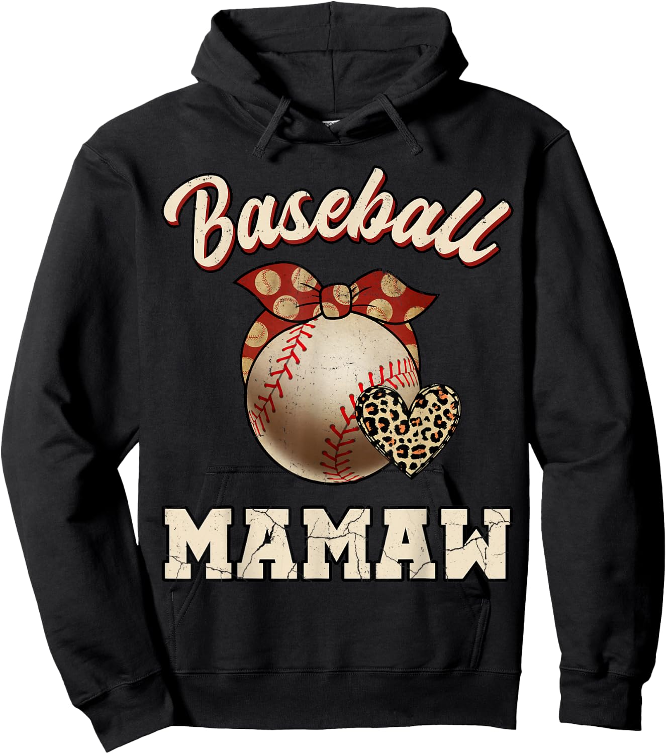 Baseball Mamaw Bandana Leopard Heart Fans Mother's Day Hoodie - Hoodie | Black