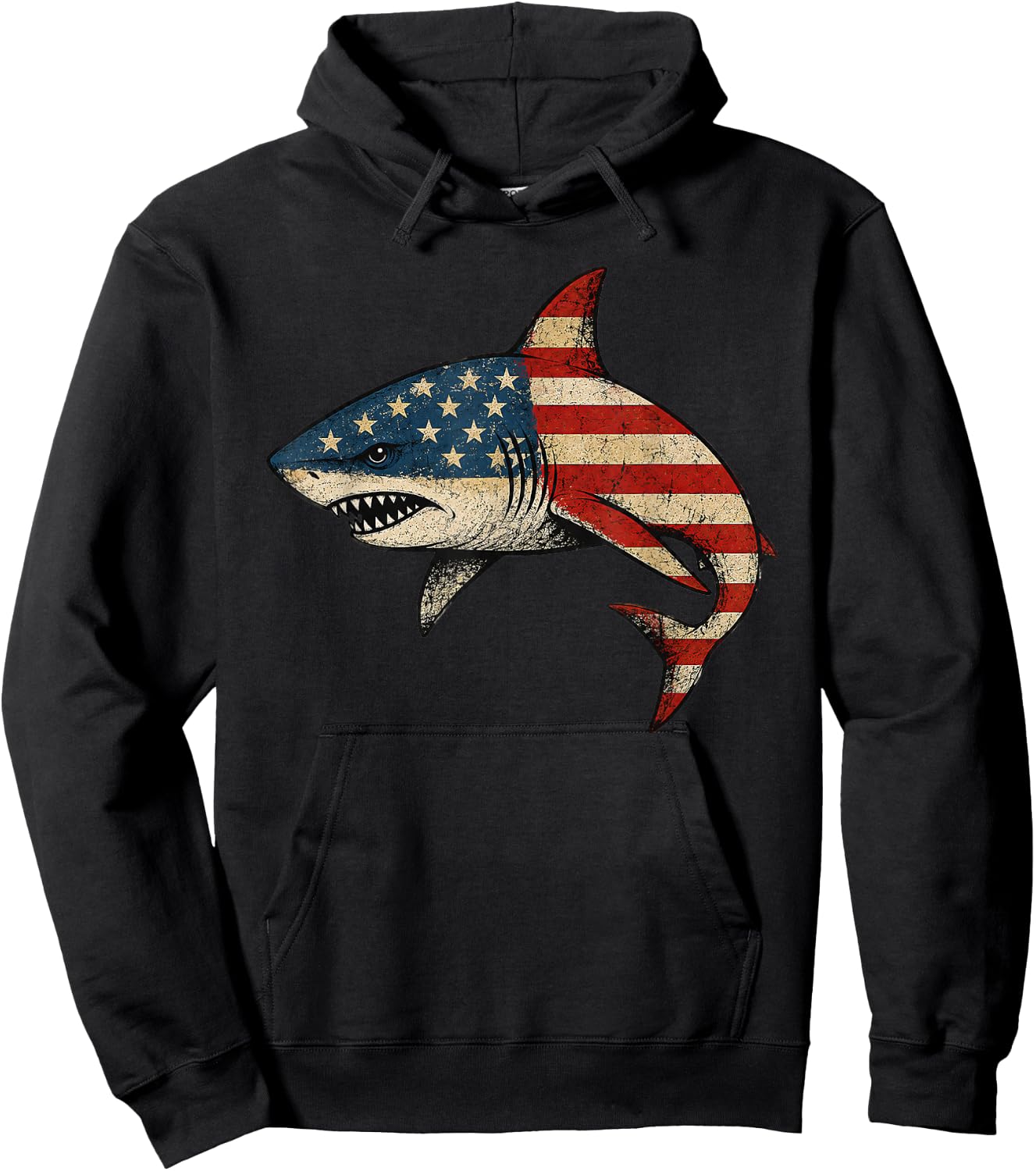 American Flag Shark 4th of July Hoodie - Hoodie | Black