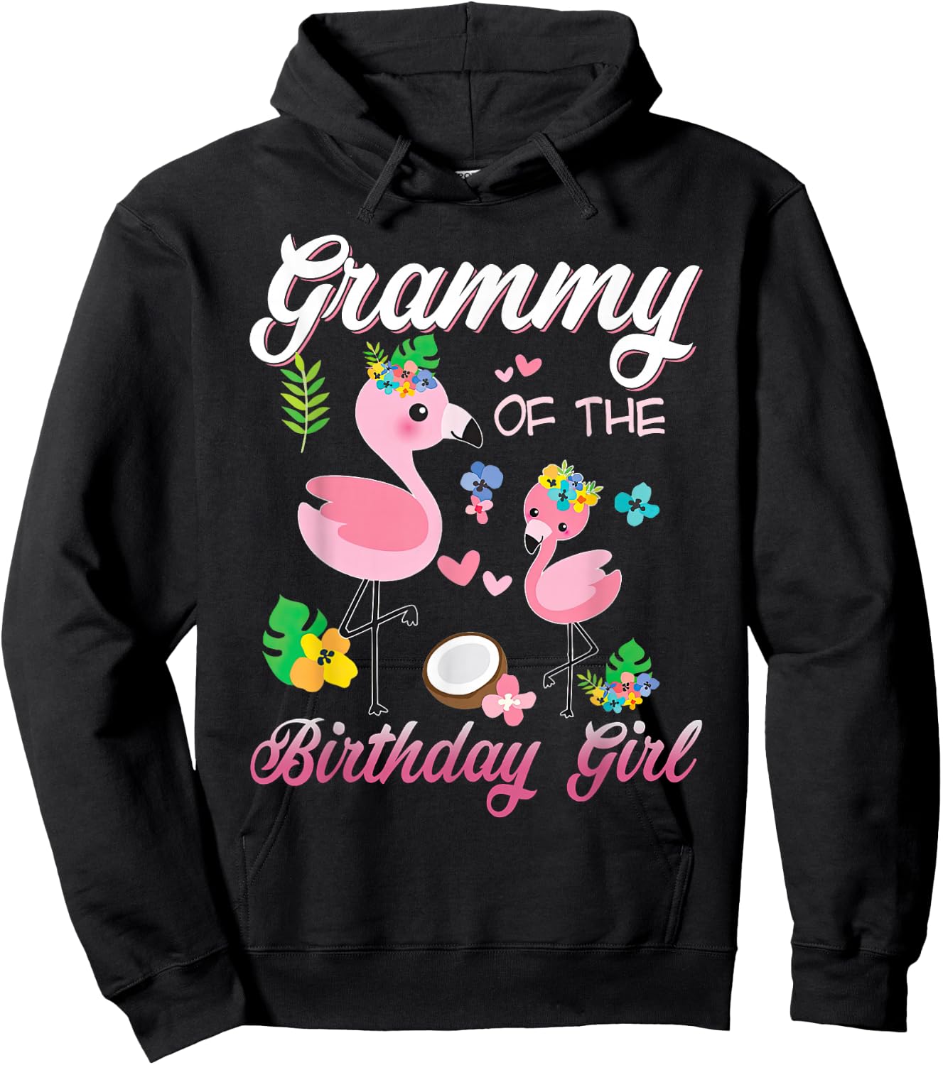 Grammy of the Birthday Girl Flamingo Family Matching Hoodie - Hoodie | Black
